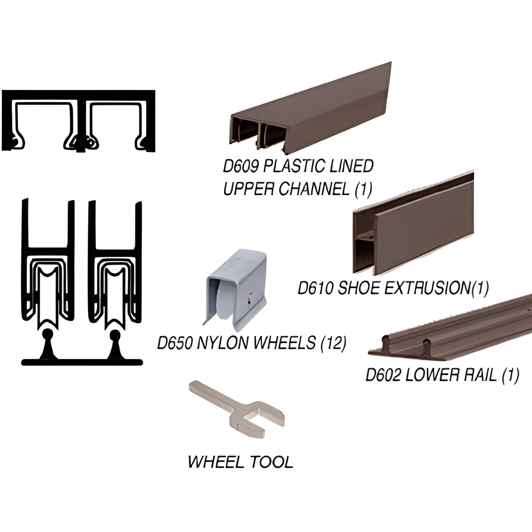 CRL Duranodic Bronze Anodized Track Assembly D609 Upper & D602 Lower Track with Nylon Wheels