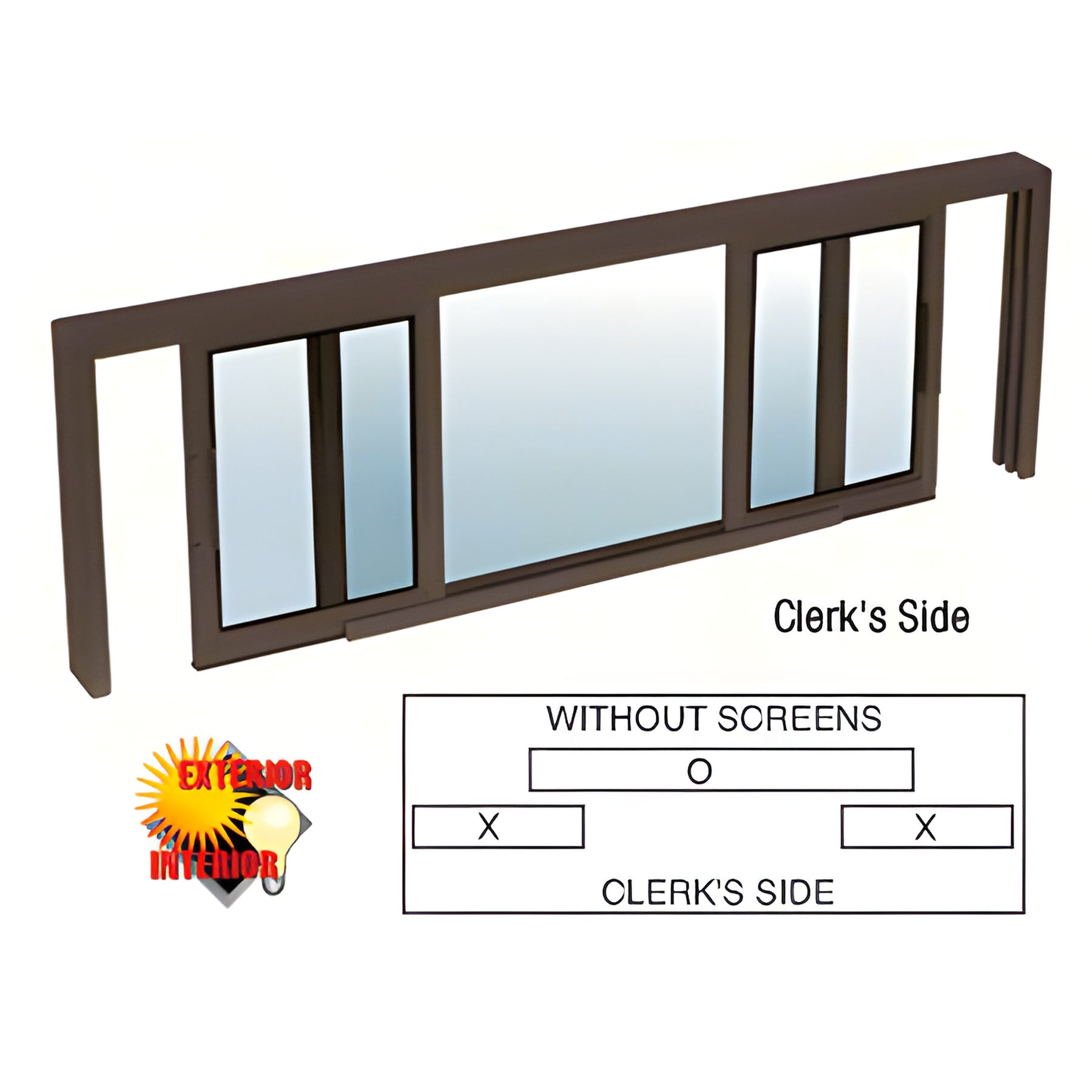 CRL Duranodic Bronze Horizontal Sliding Service Window XOX Format with 1/2" Vinyl Only for I.G. No Screen