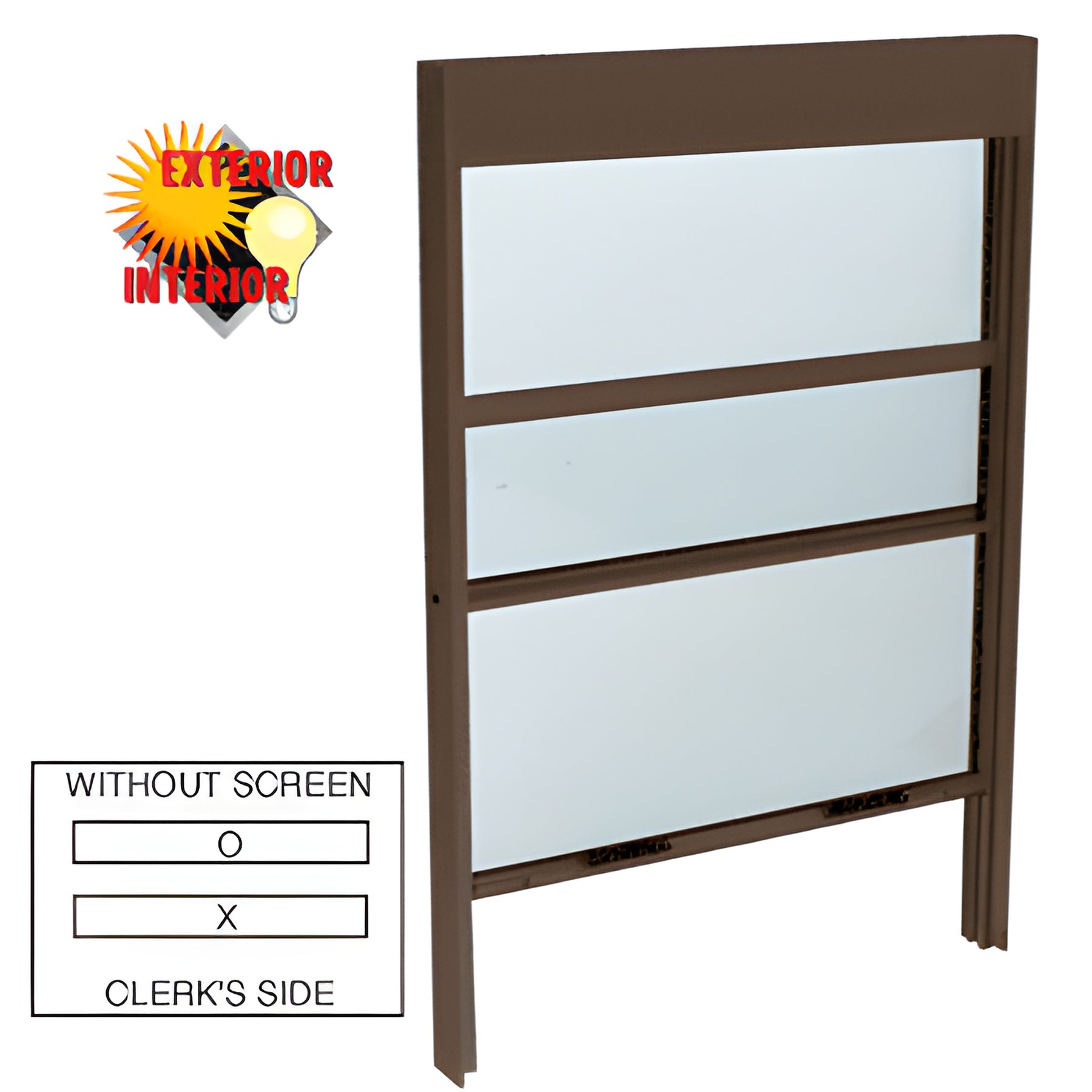 CRL Duranodic Bronze Vertical Sliding Service Windows with Sash Balances and 1/4" Glass - No Screen