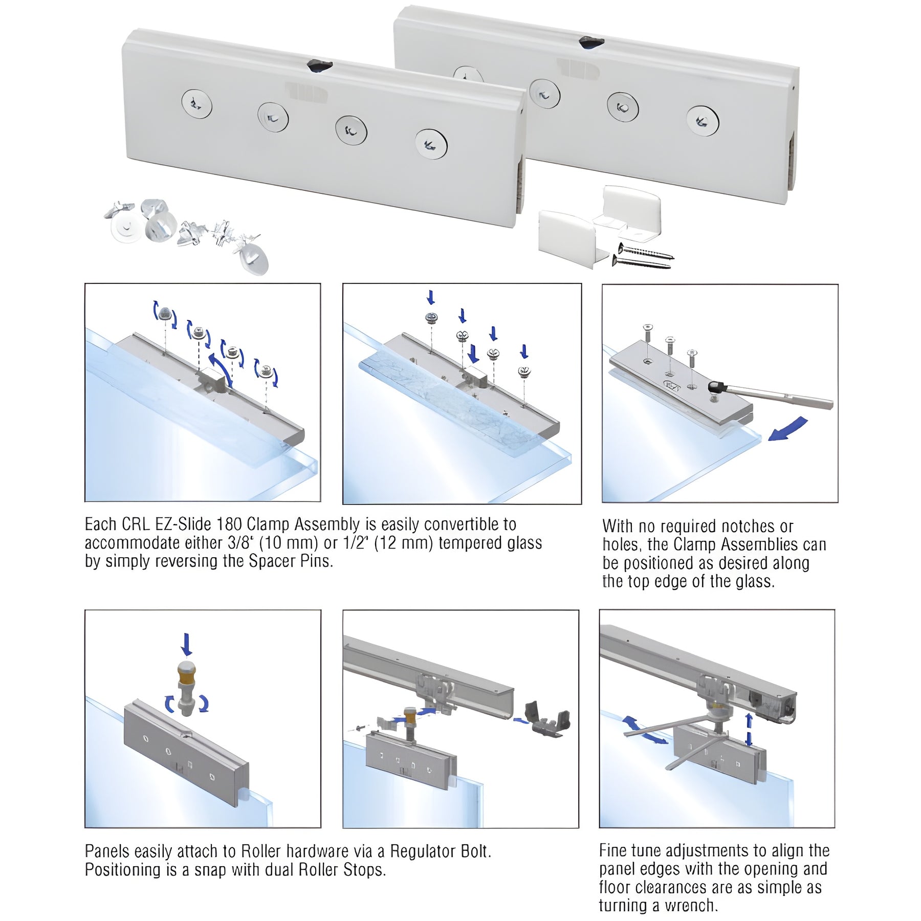 CRL EZ-Slide 180 Clamps and Bottom Guide