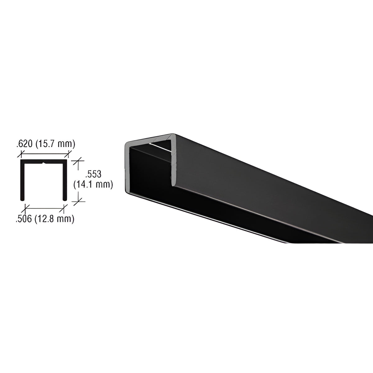 CRL Flat Black Aluminum 1/2" U-Channel