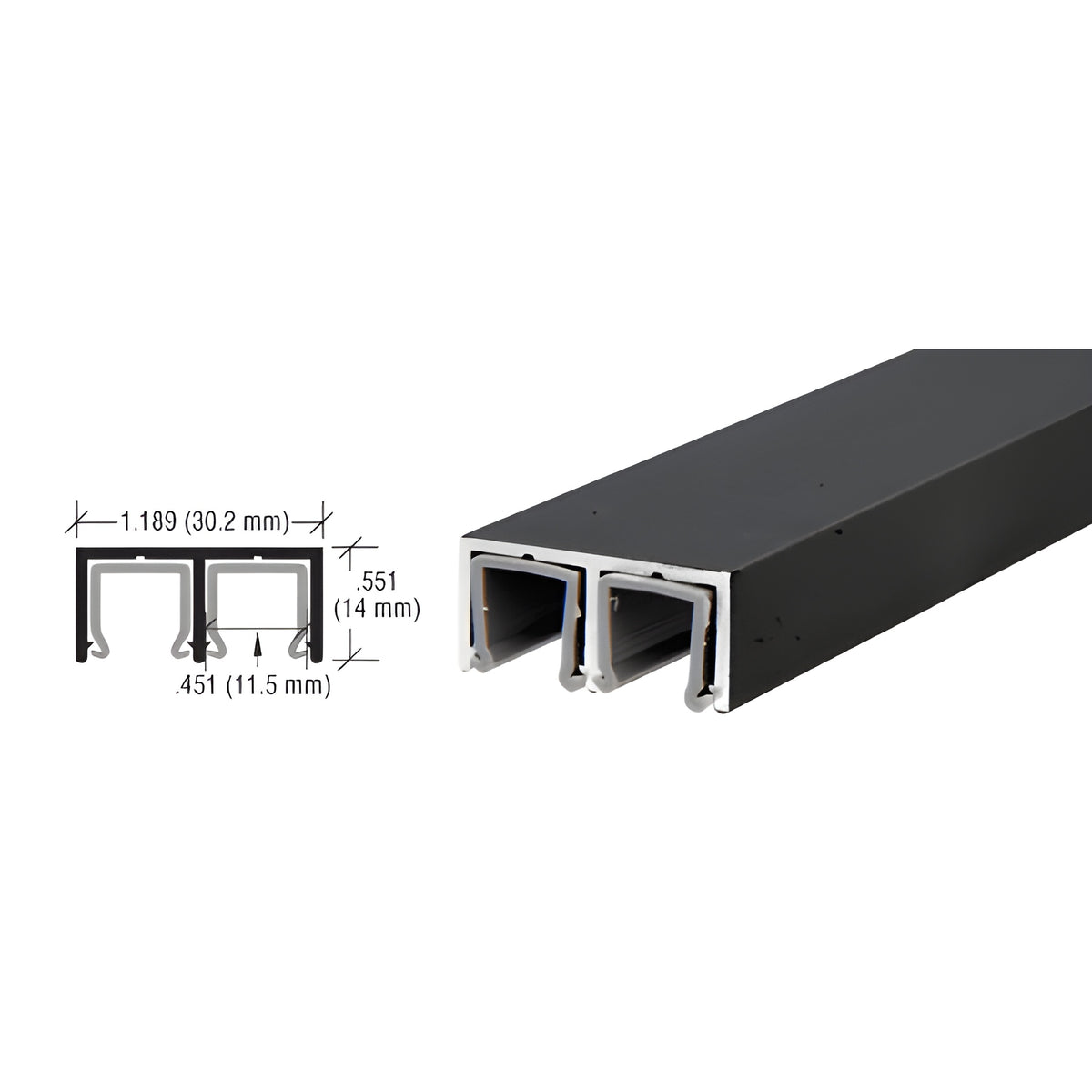 CRL Flat Black Aluminum Plastic Lined Double Upper Channel