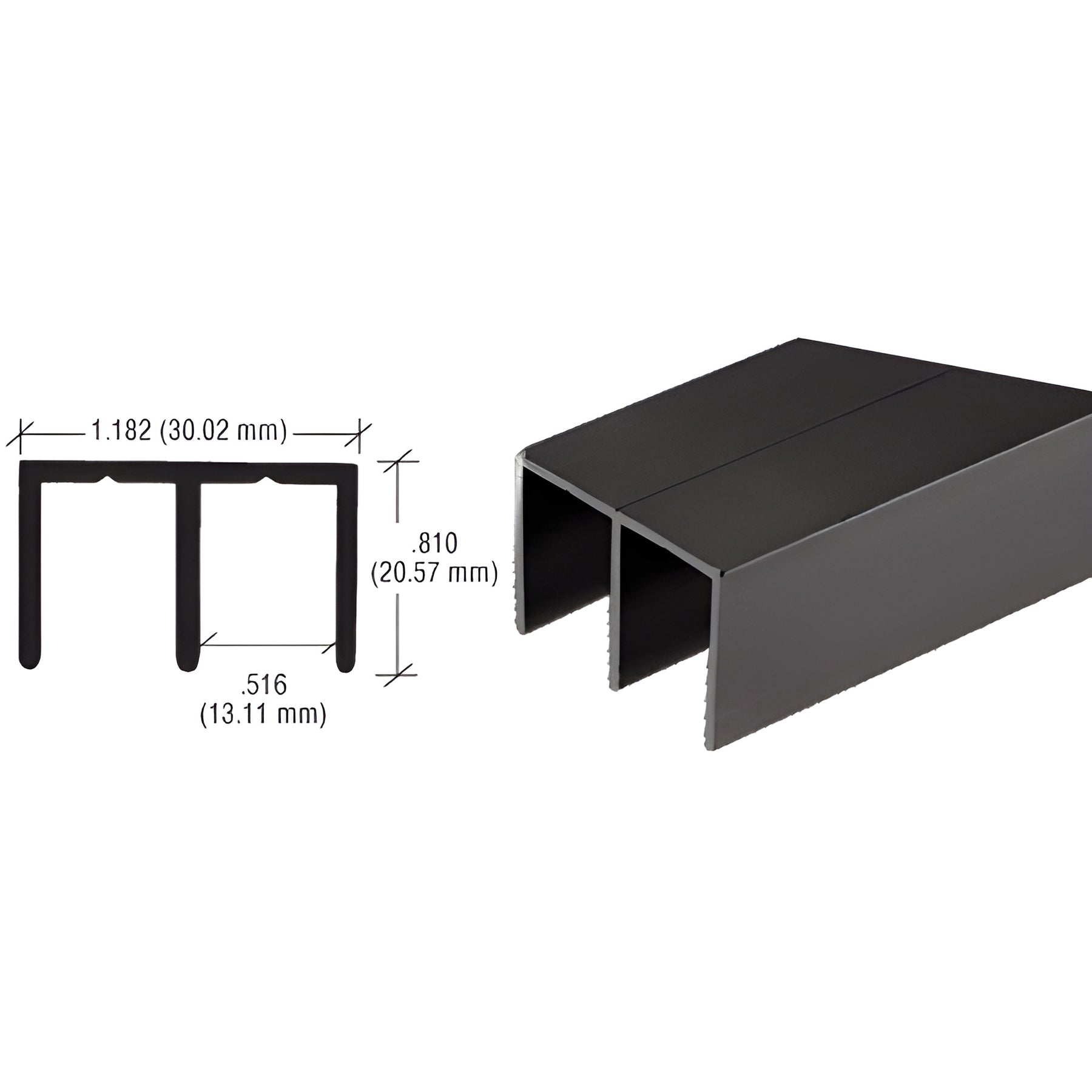 CRL Flat Black Extra Depth Aluminum Upper Channel