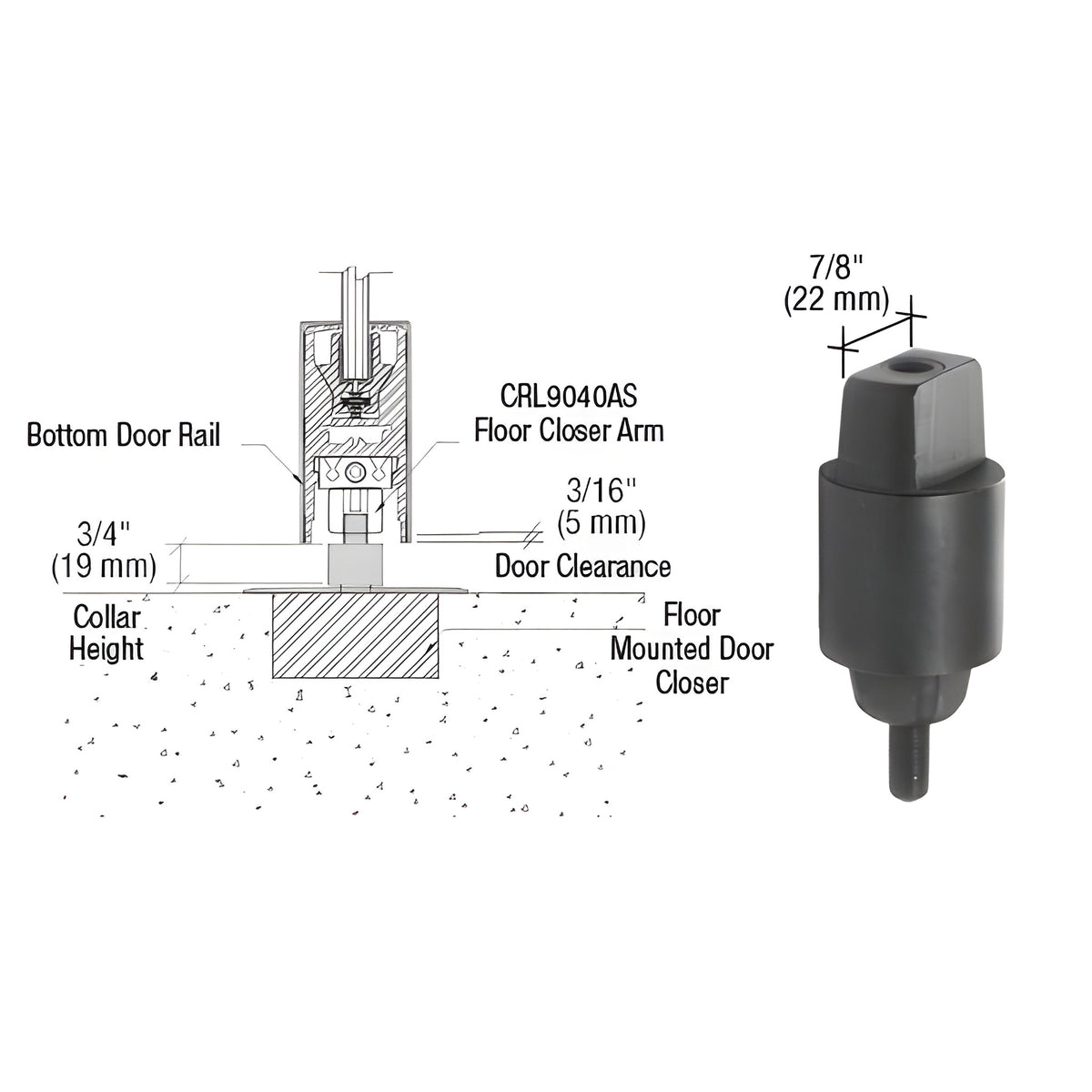 CRL Floor Mounted Closer 3/4" (19.1mm) Collar Height Tapered Type Spindle