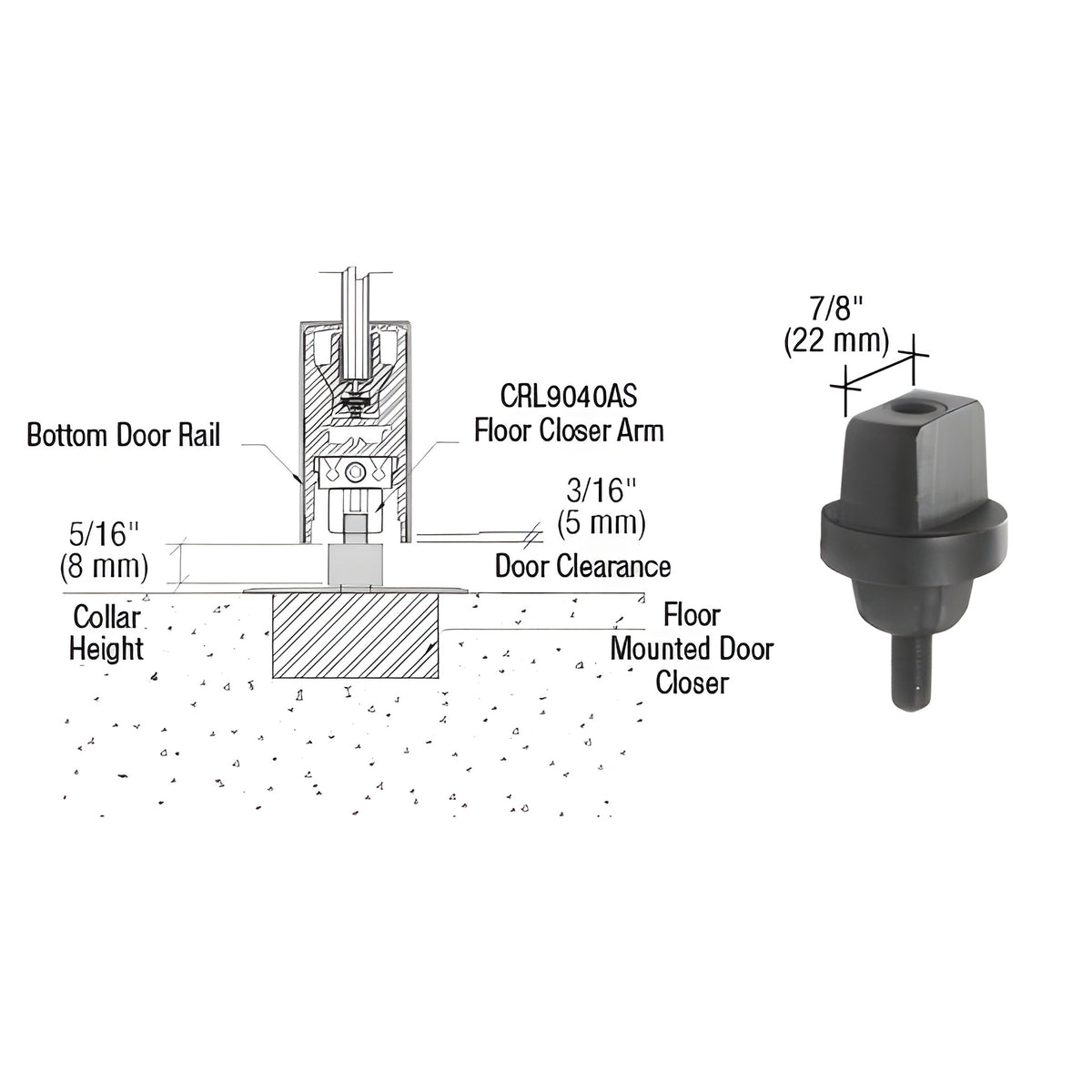 CRL Floor Mounted Closer 5/16" (7.9mm) Collar Height Tapered Type Spindle