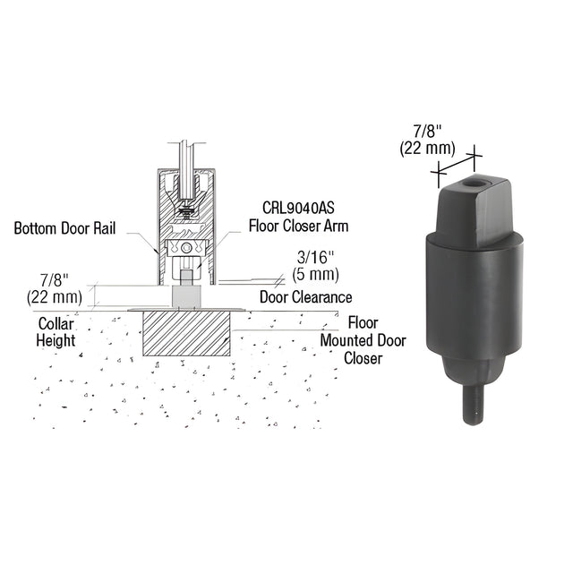 CRL Floor Mounted Closer 7/8" Collar Height Tapered Type Spindle