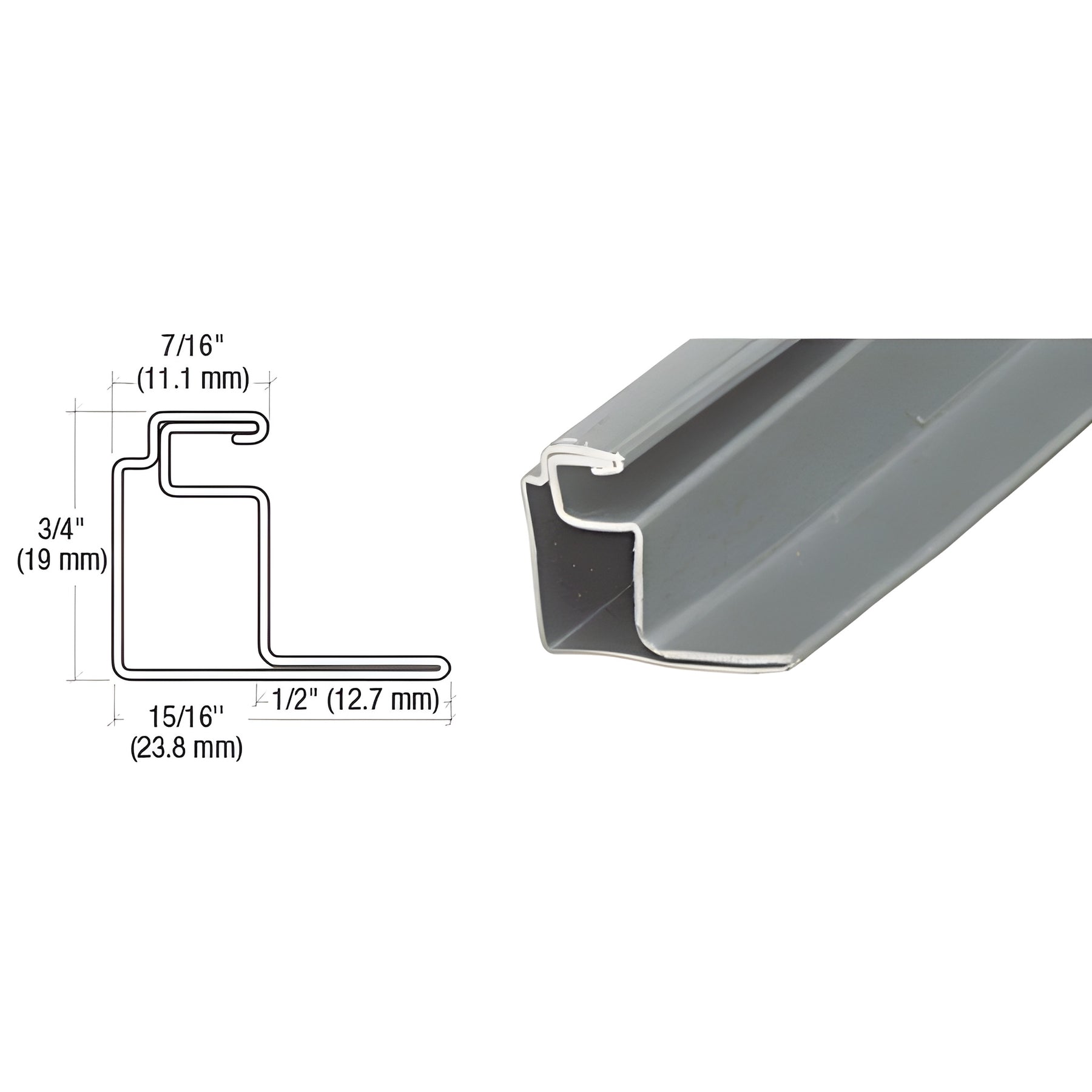 CRL Gray 1/2" Roll Formed Aluminum Standoff Screen Frame - 144"