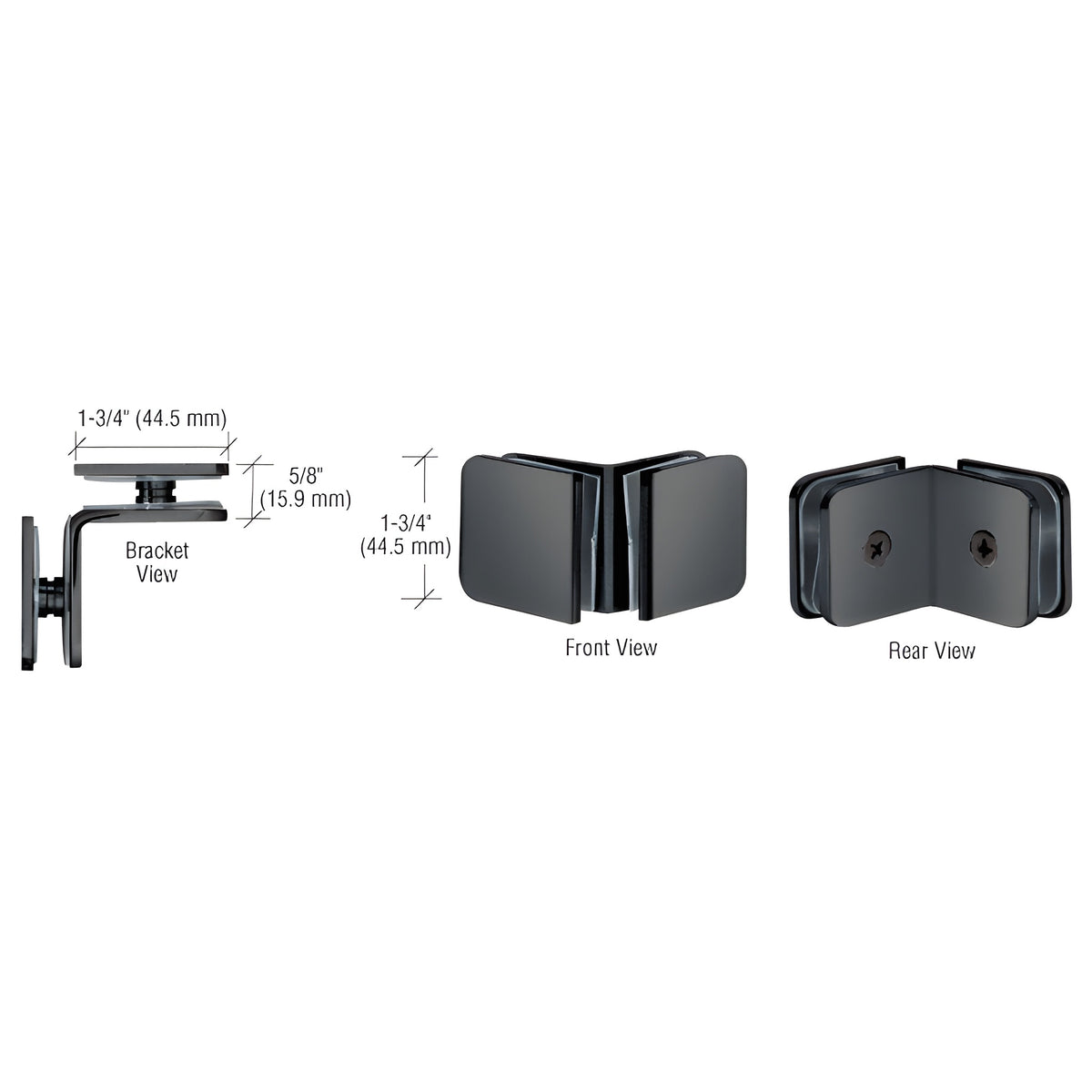 CRL Gun Metal 90 Degree Traditional Style Glass-to-Glass Clamp