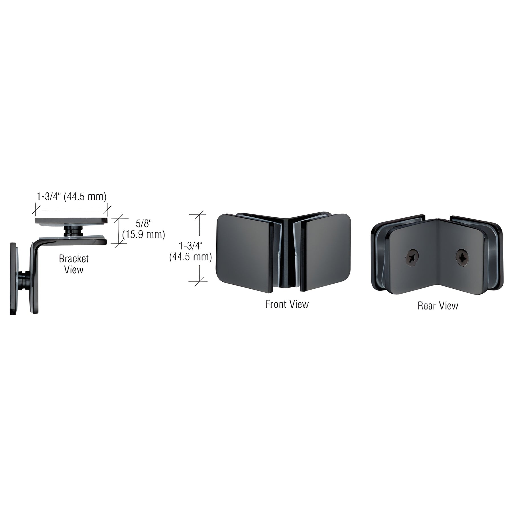 CRL Gun Metal 90 Degree Traditional Style Glass-to-Glass Clamp