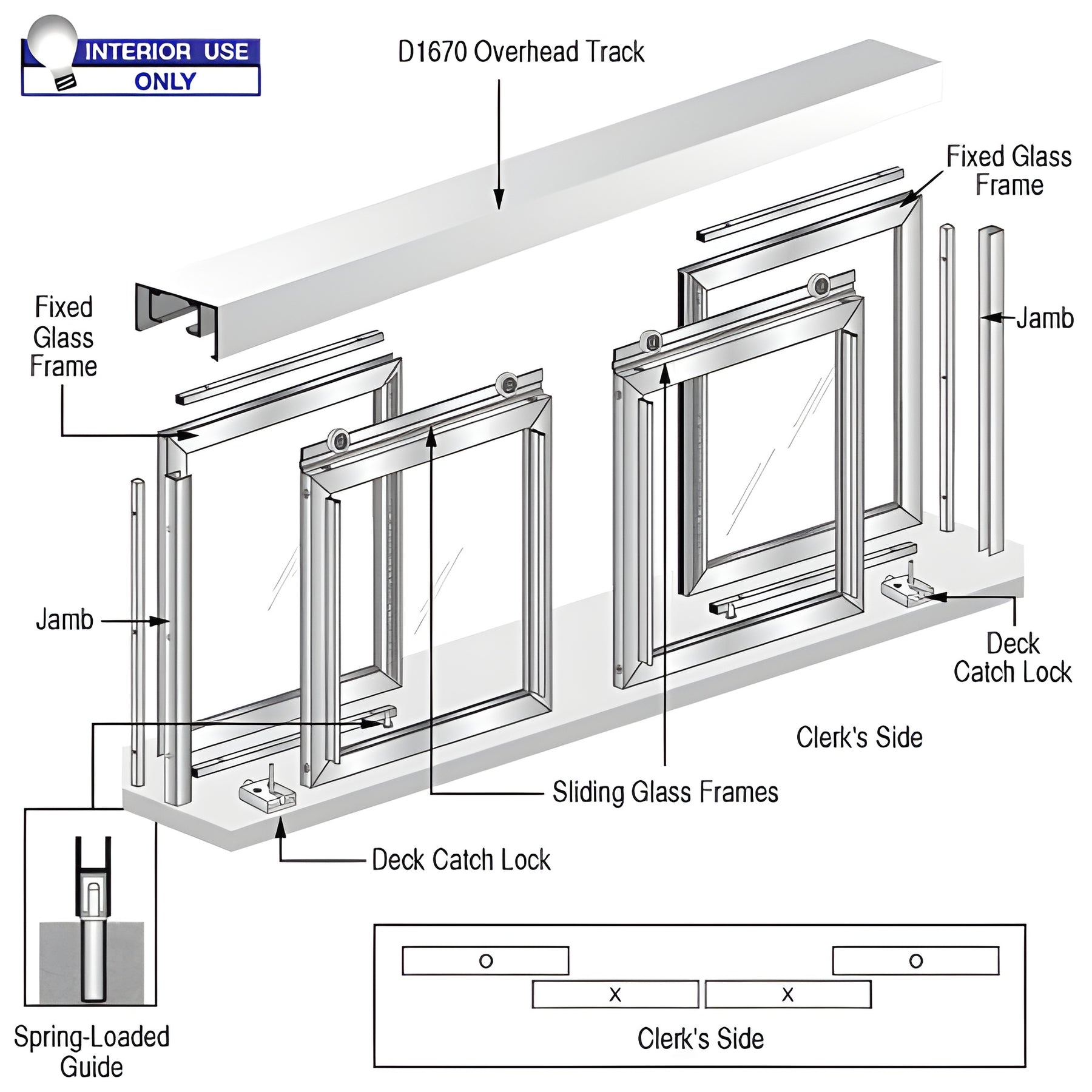 CRL Horizontal Sliding Diane Model Pass-Thru Assembly With D1670 Header
