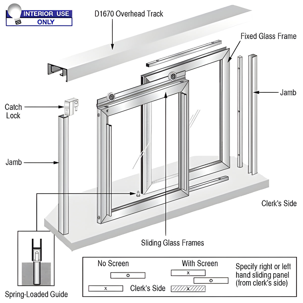 CRL Horizontal Sliding Florence Model Pass-Thru Assembly with D1670 Header / No Screen
