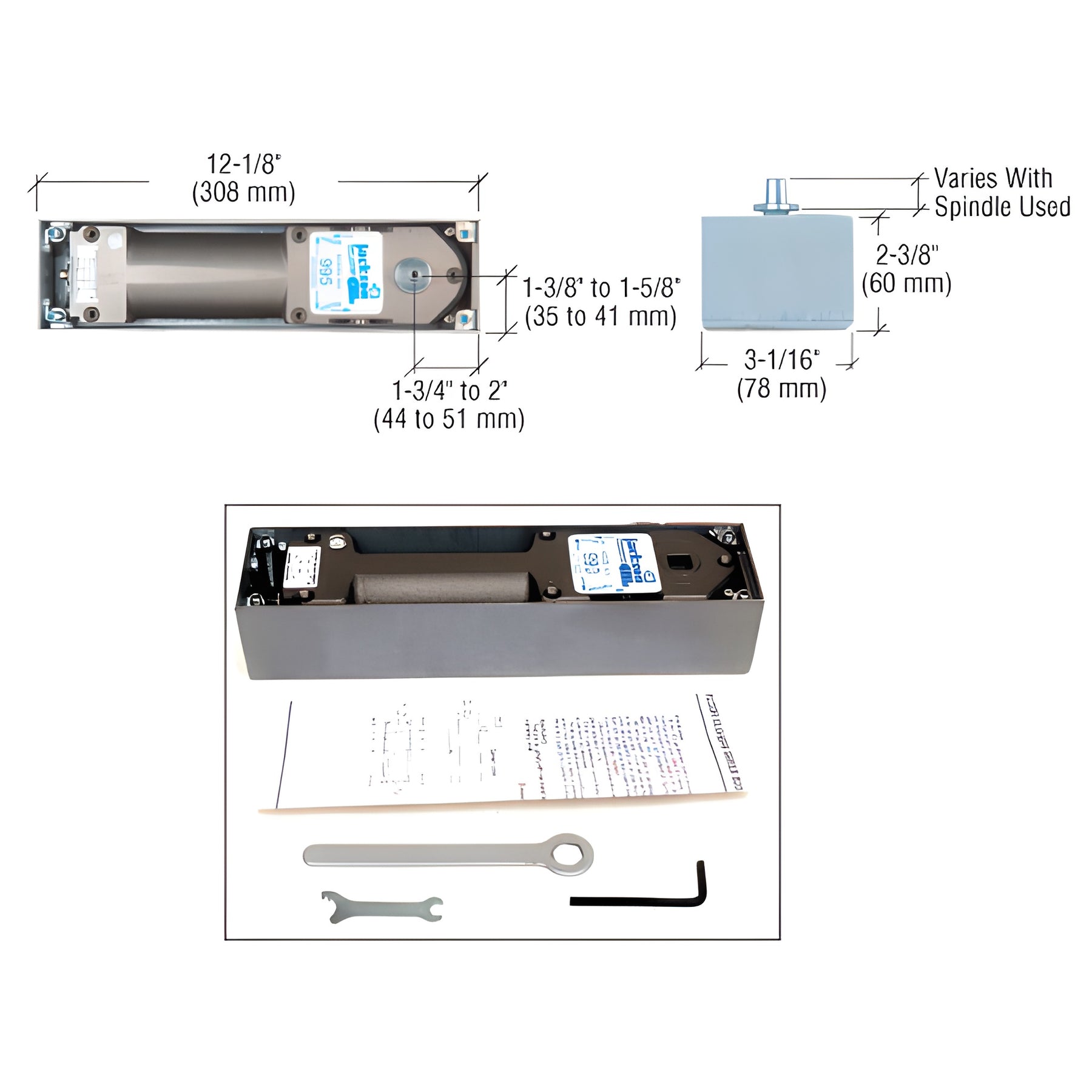 CRL Jackson® 900 Series 90 and 120 Degree Dual Hold Open Spring Power Adjustable Floor Mounted Closer Body and Cement Case Basic Package