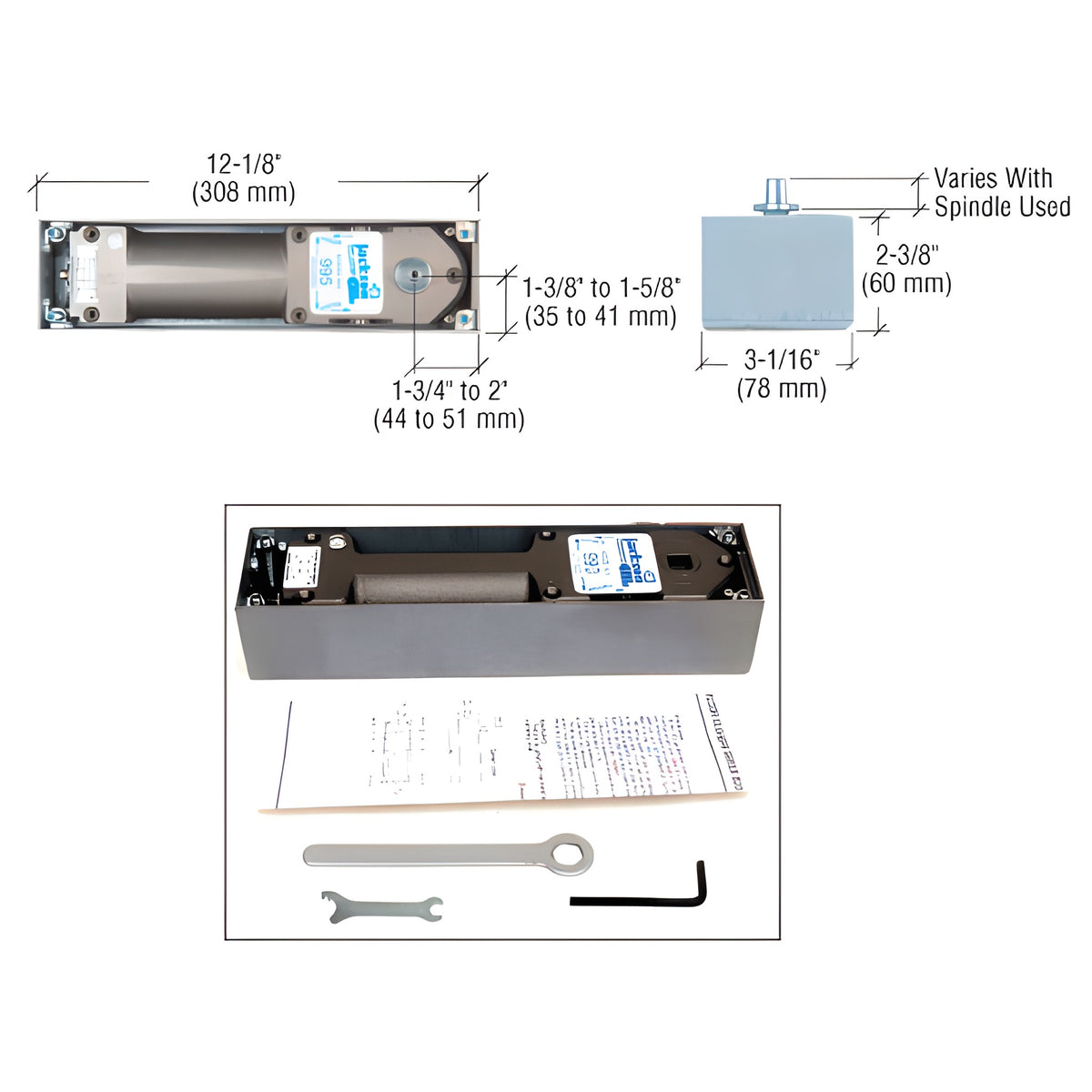 CRL Jackson® 900 Series No Hold Open Spring Power Adjustable Floor Mounted Closer Body and Cement Case Basic Package