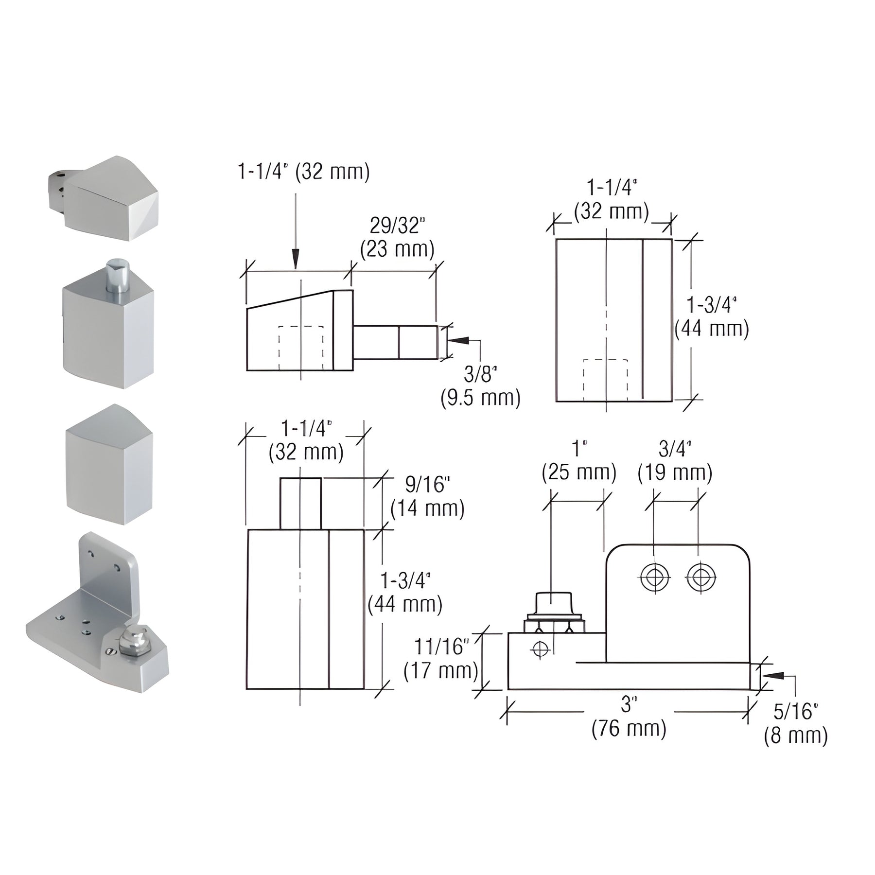 CRL Jackson® Aluminum Left Hand 3/4" Offset Pivot Hinge Set - Flush with Frame Face