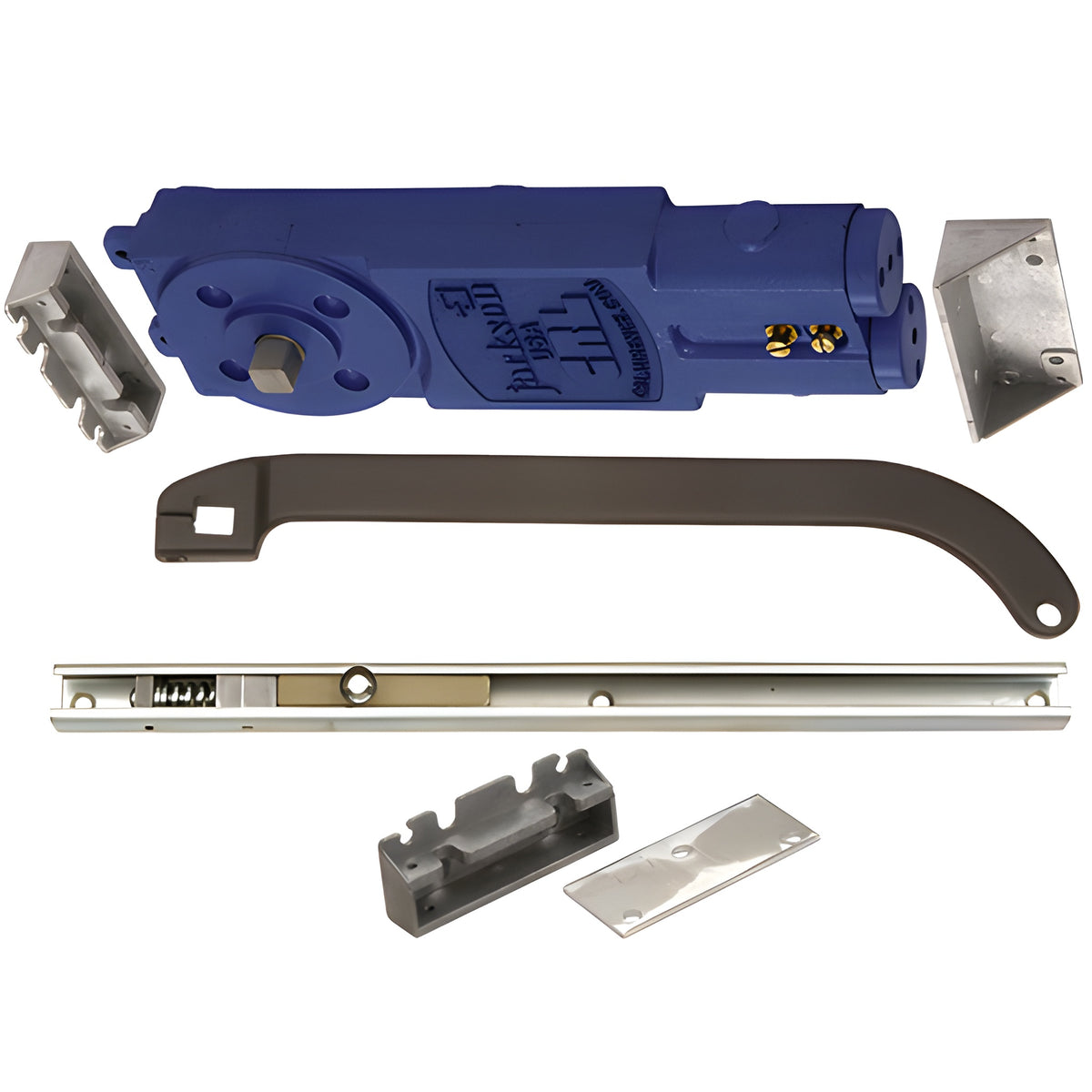 CRL Jackson® Dark Bronze Adjustable Spring Power Multi Size 90º Hold Open Overhead Concealed Closer with 'U' Offset Slide-Arm Hardware Package