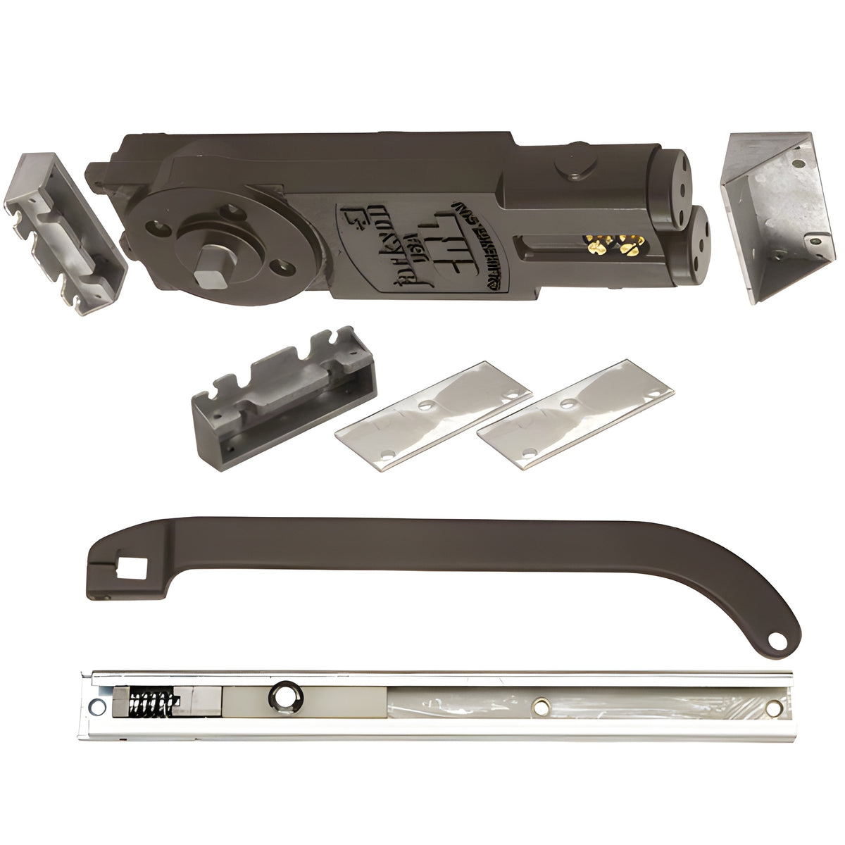 CRL Jackson® Dark Bronze Regular Duty Spring 105º No Hold Open Overhead Concealed Closer With "P" Offset Slide-Arm Hardware Package Dark Bronze