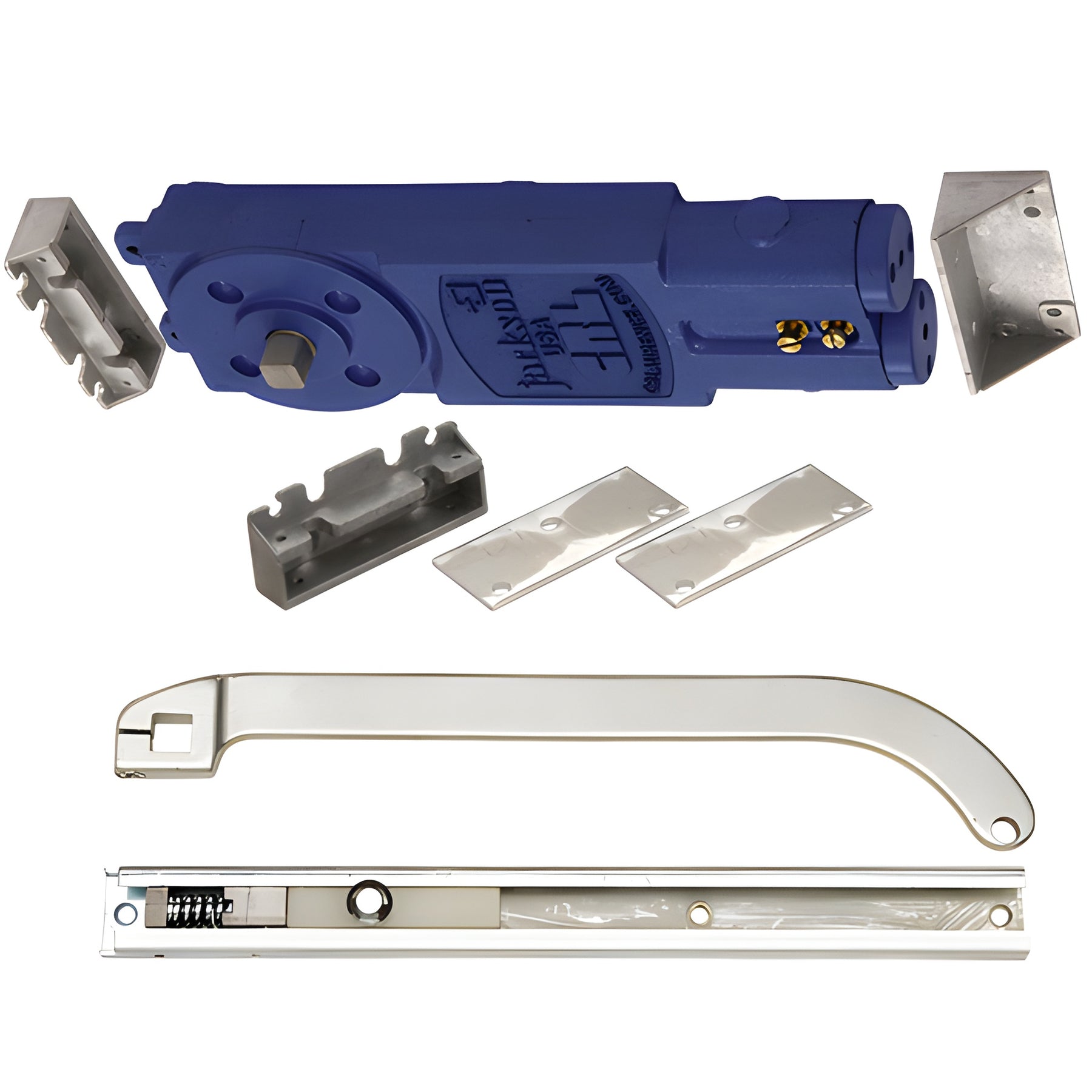 CRL Jackson® Satin Aluminum Adjustable Spring Power Multi Size 105º No Hold Open Overhead Concealed Closer With "P" Offset Slide-Arm Hardware Package