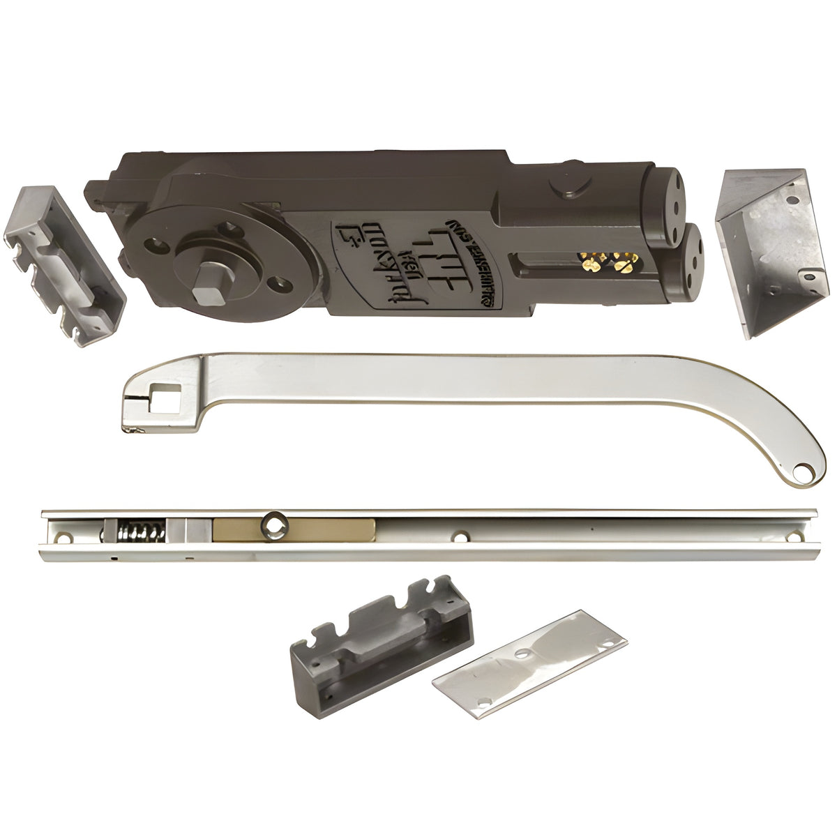 CRL Jackson® Satin Aluminum Regular Duty Spring 105º Hold Open Overhead Concealed Closer with 'U' Offset Slide-Arm Hardware Package