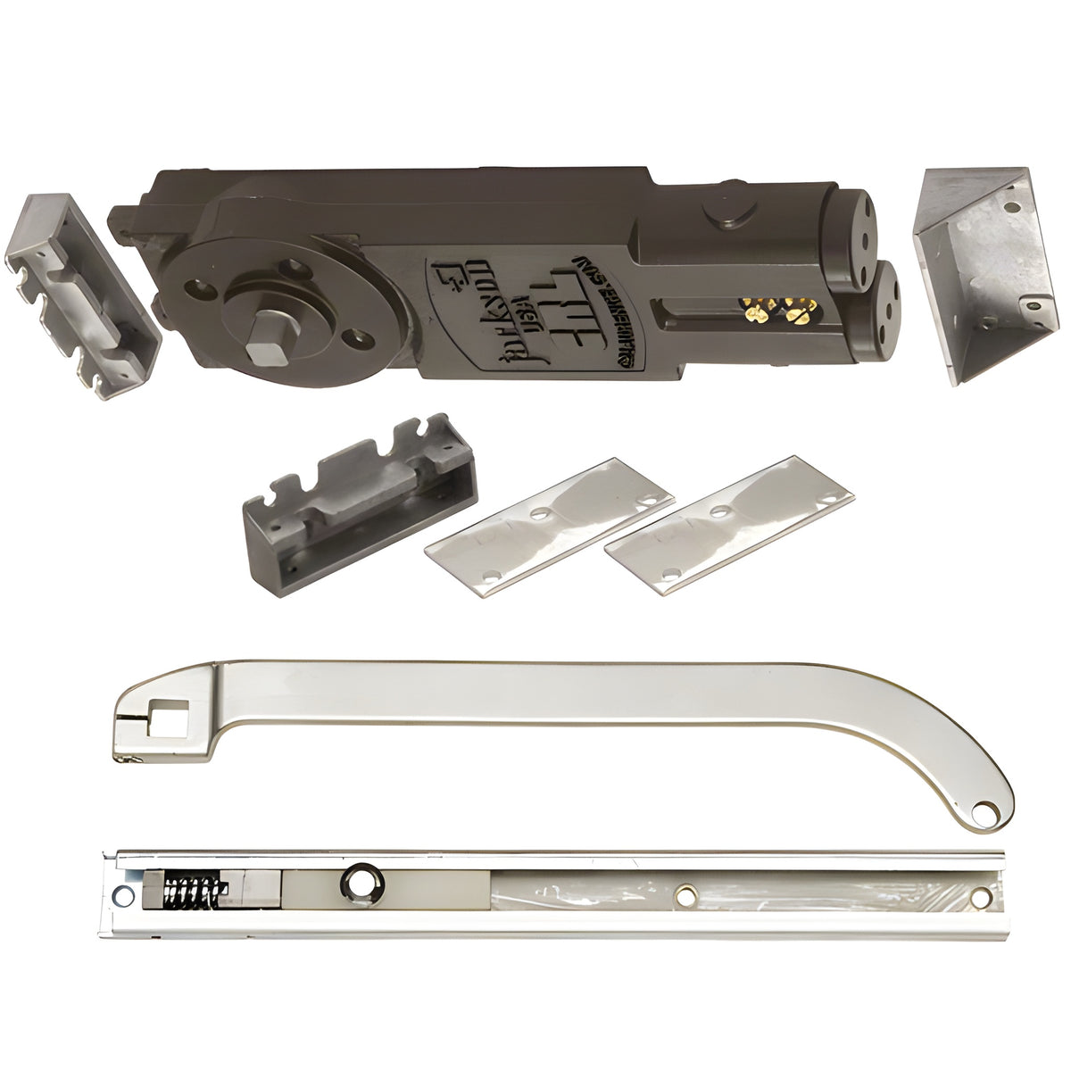 CRL Jackson® Satin Aluminum Regular Duty Spring 105º No Hold Open Overhead Concealed Closer with "P" Offset Slide-Arm Hardware Package