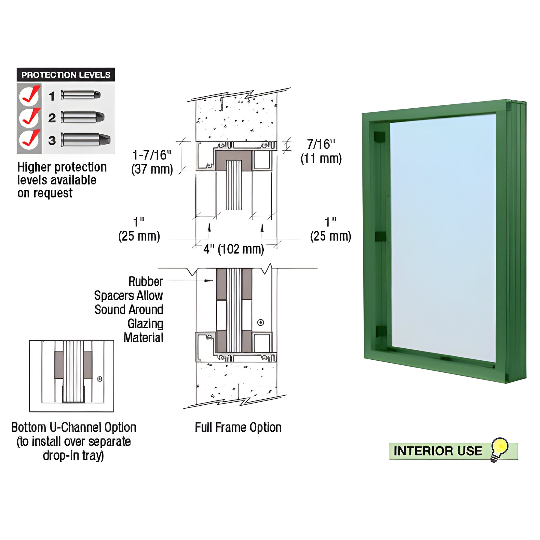 CRL KYNAR® Painted (Specify) Aluminum Narrow Inset Frame Interior Glazed Vision Window