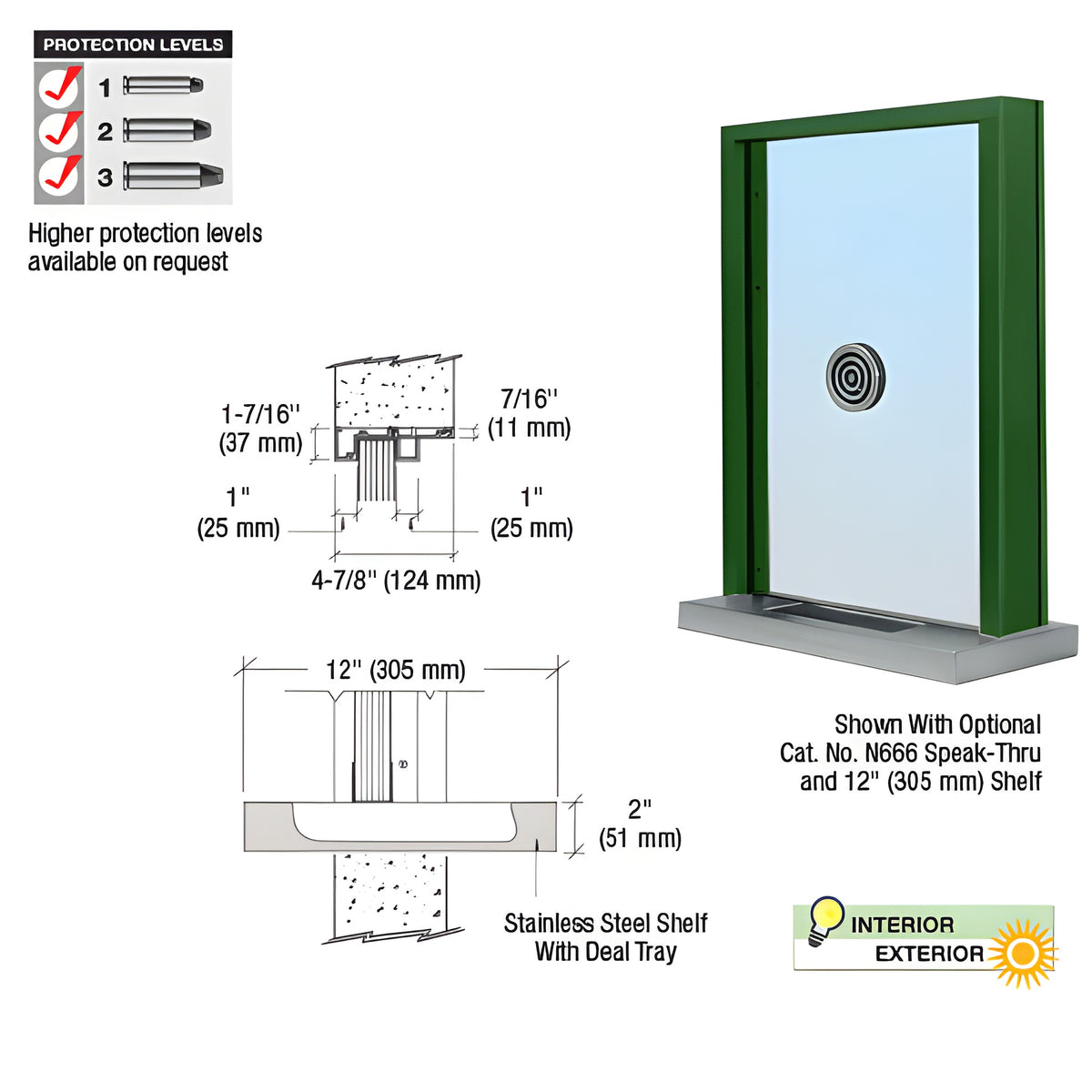CRL KYNAR® Painted (Specify) Aluminum Standard Inset Frame Exterior Glazed Exchange Window with 12" Shelf and Deal Tray