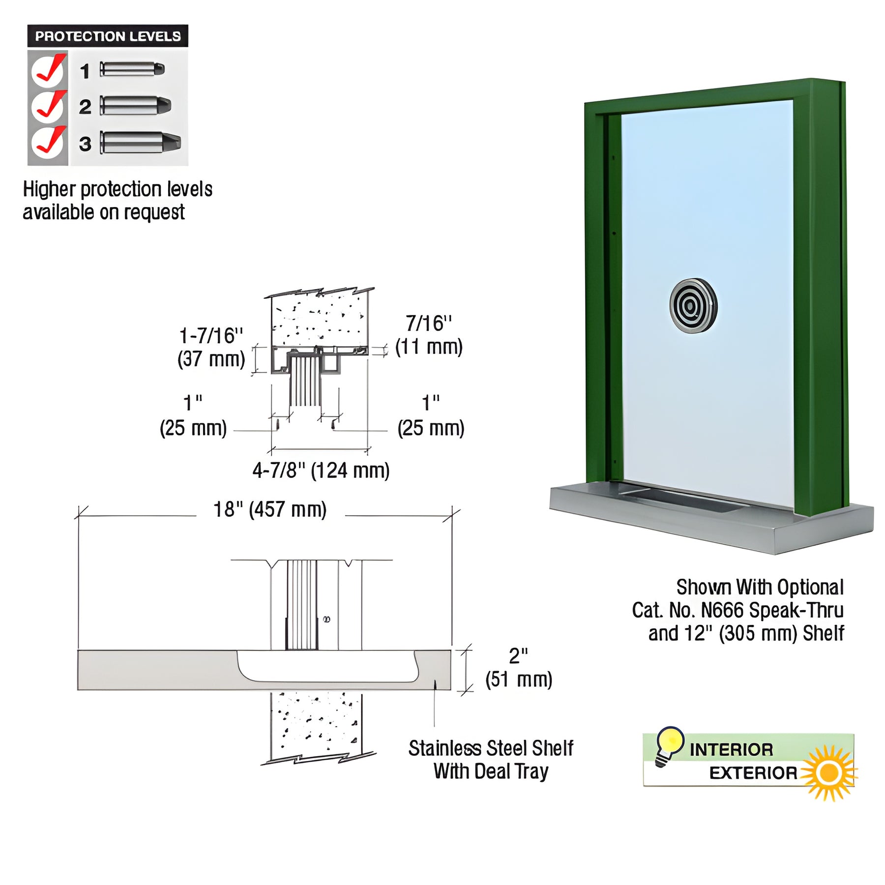 CRL KYNAR® Painted (Specify) Aluminum Standard Inset Frame Exterior Glazed Exchange Window with 18" Shelf and Deal Tray