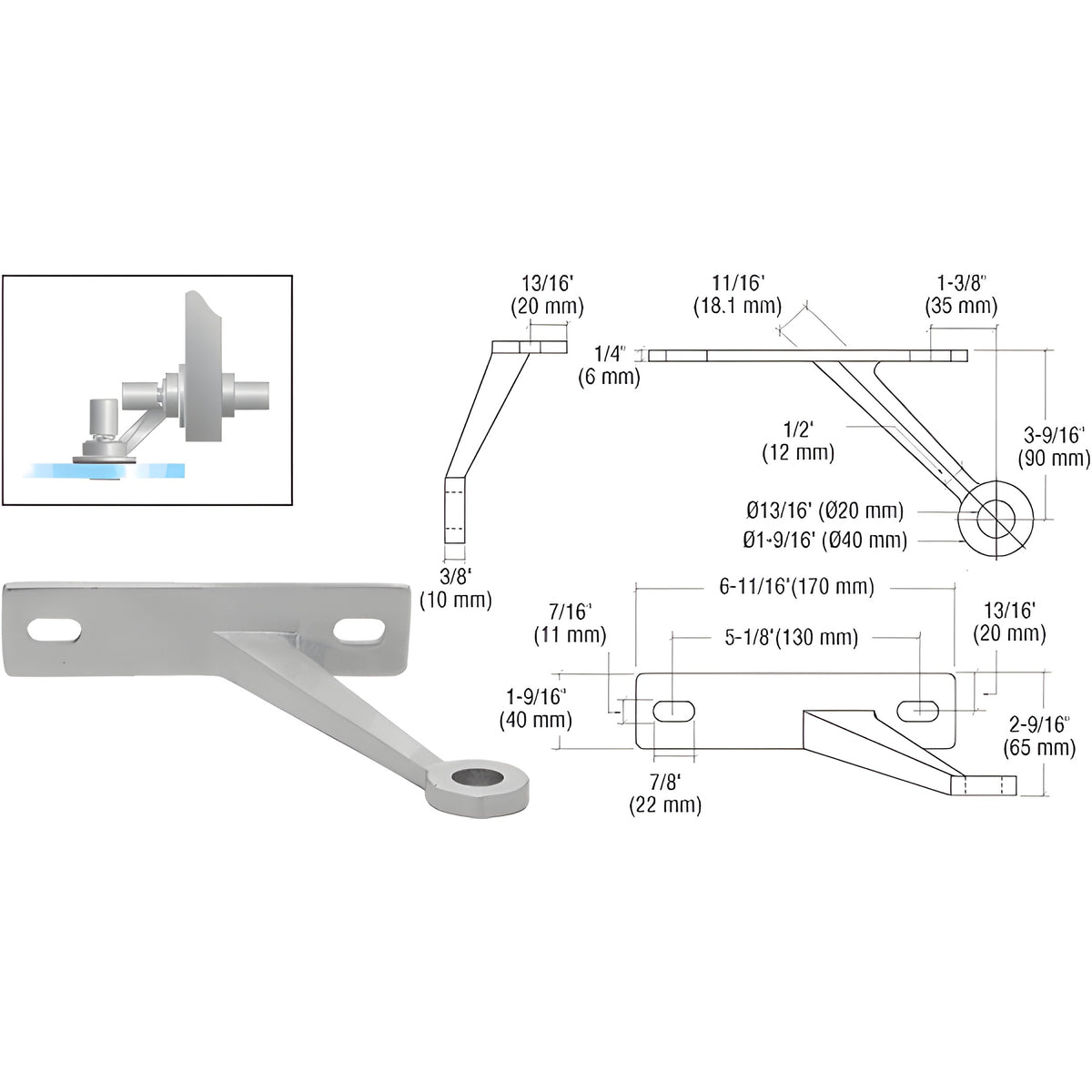 CRL Left Hand Brushed Stainless Regular Duty Spider Fitting Single Arm Wall Mount Frame