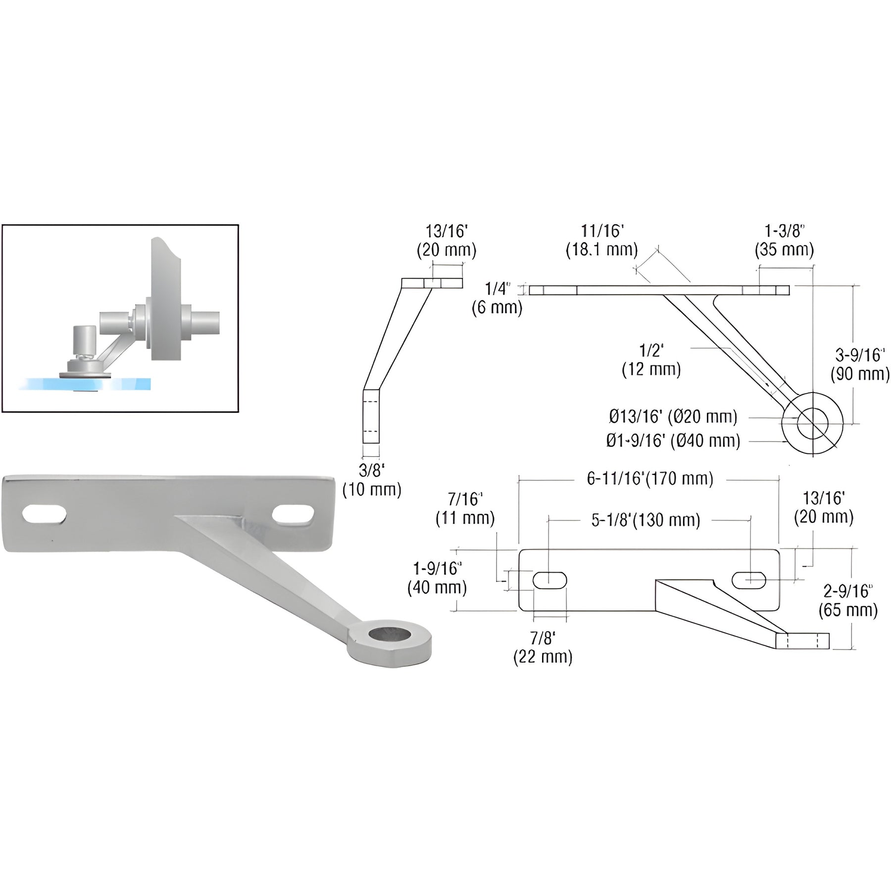 CRL Left Hand Brushed Stainless Regular Duty Spider Fitting Single Arm Wall Mount Frame