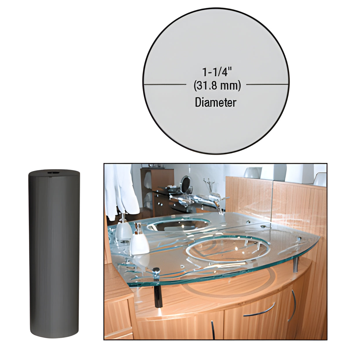 CRL Matte Black 1-1/4" Diameter by 4" Standoff Base