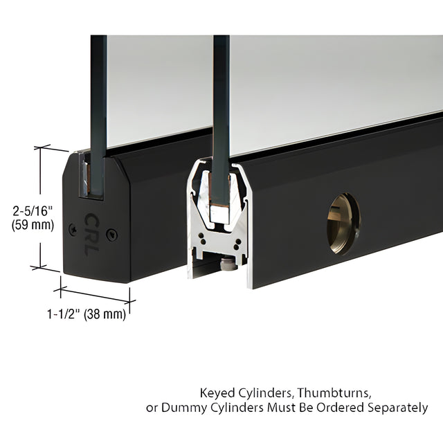 CRL Matte Black 1/2" Glass Low Profile Tapered Door Rail With Lock - 35-3/4" Length