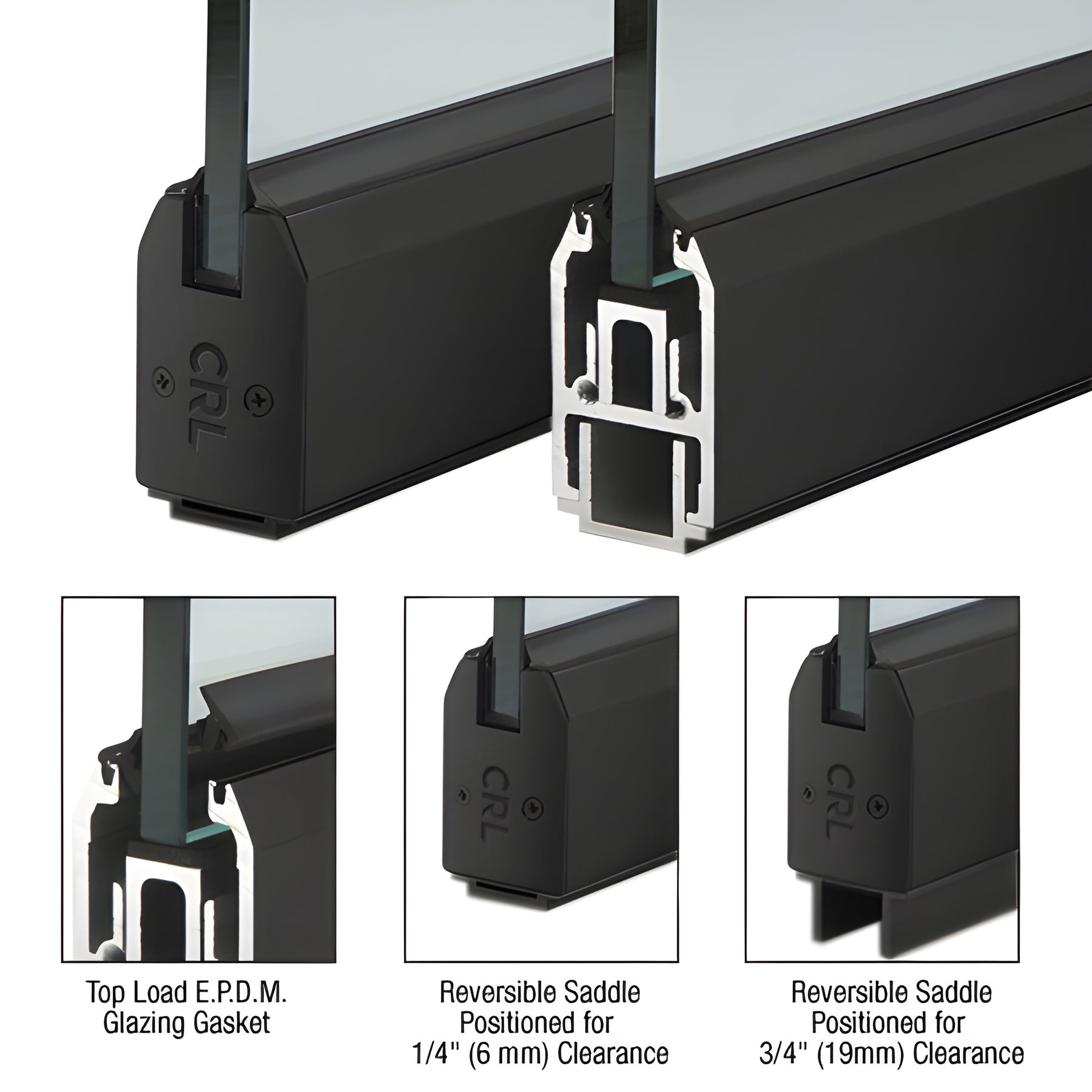 CRL Matte Black 2-5/16" x 240" Length Low Profile Tapered Sidelite Rail With Saddle