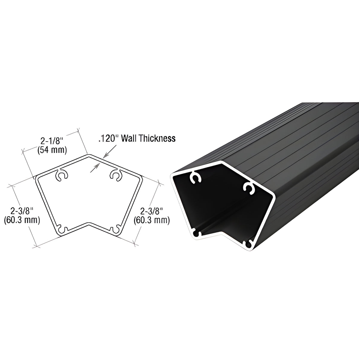 CRL Matte Black 200, 300, 350, and 400 Series 36" 135 Degree Fascia Mount Post Only