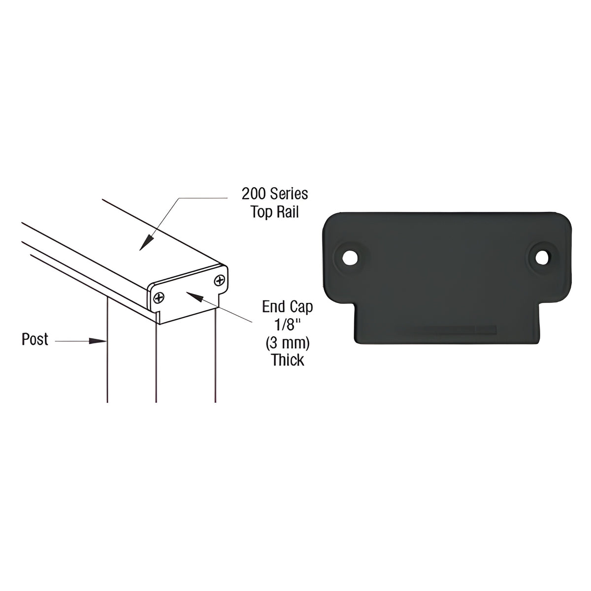 CRL Matte Black 200 Series Decorative End Cap