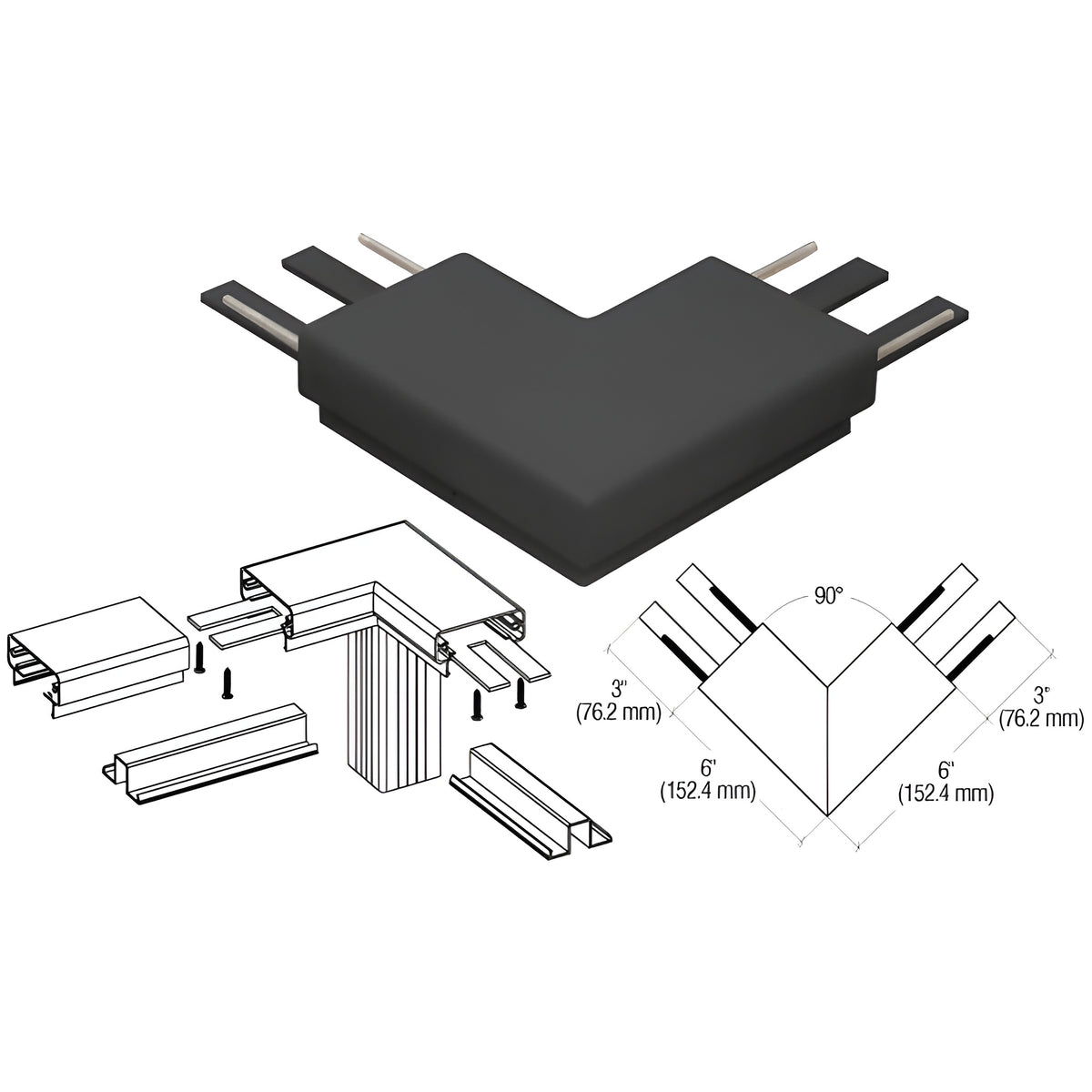CRL Matte Black 200 Series Top Cap 90º Corner