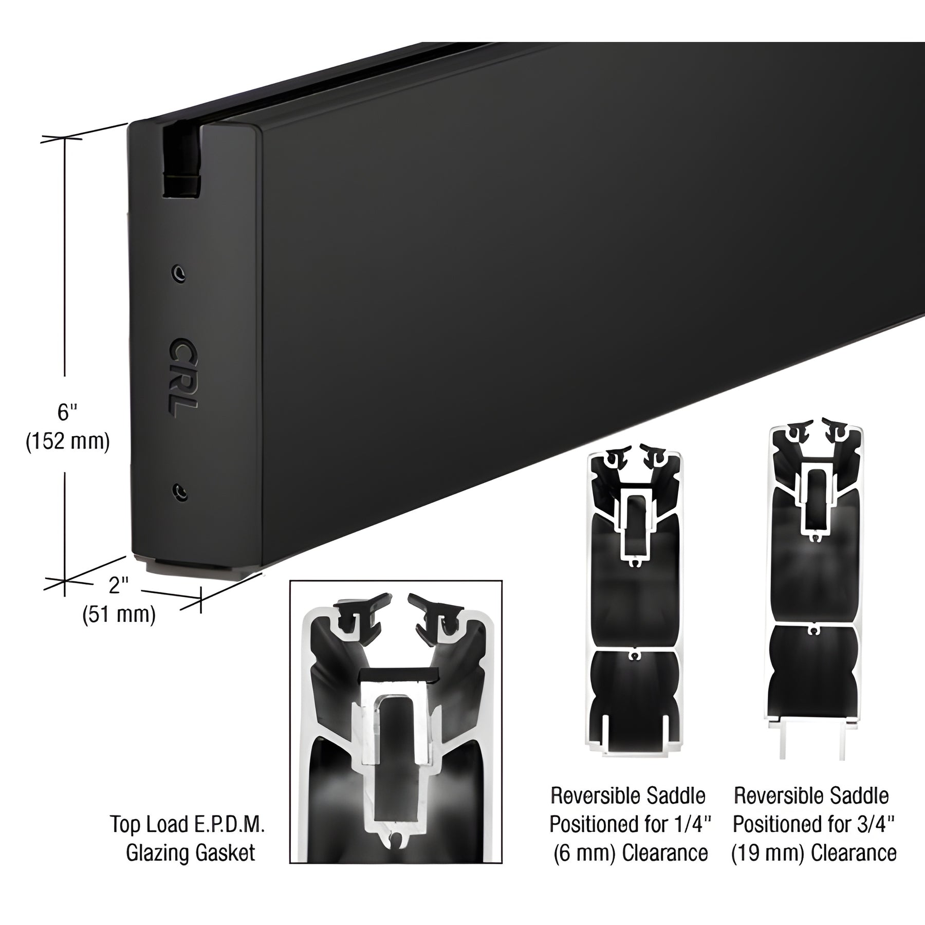 CRL Matte Black 240" x 6" Square Sidelite Rail