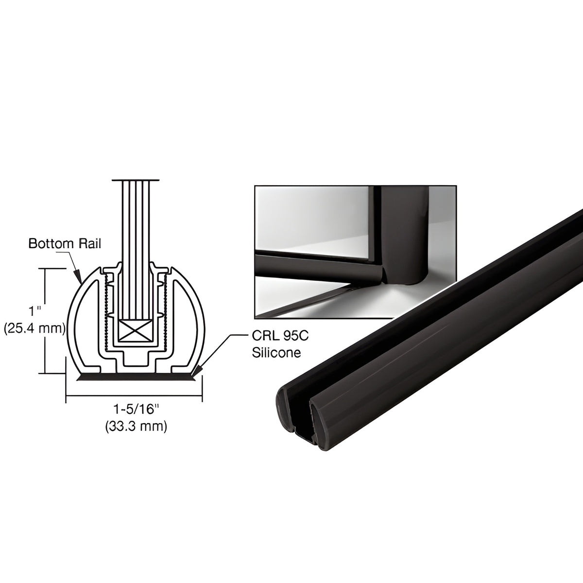 CRL Matte Black 241" Bottom Rail Only for the Aluminum Windscreen System
