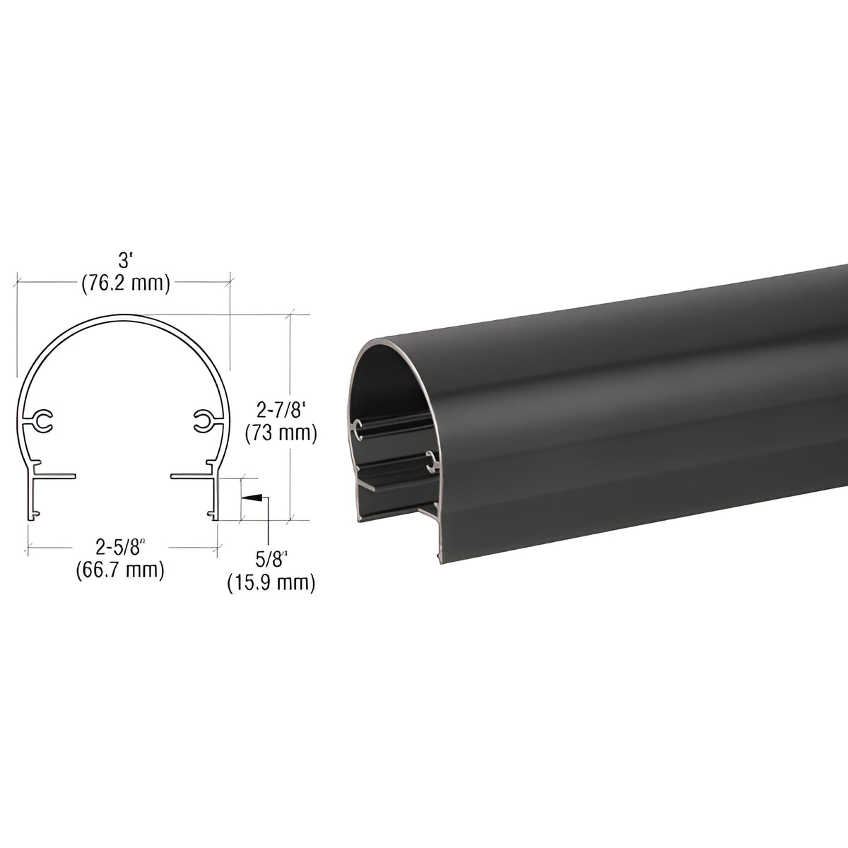 CRL Matte Black 300 Series 241" Top Rail