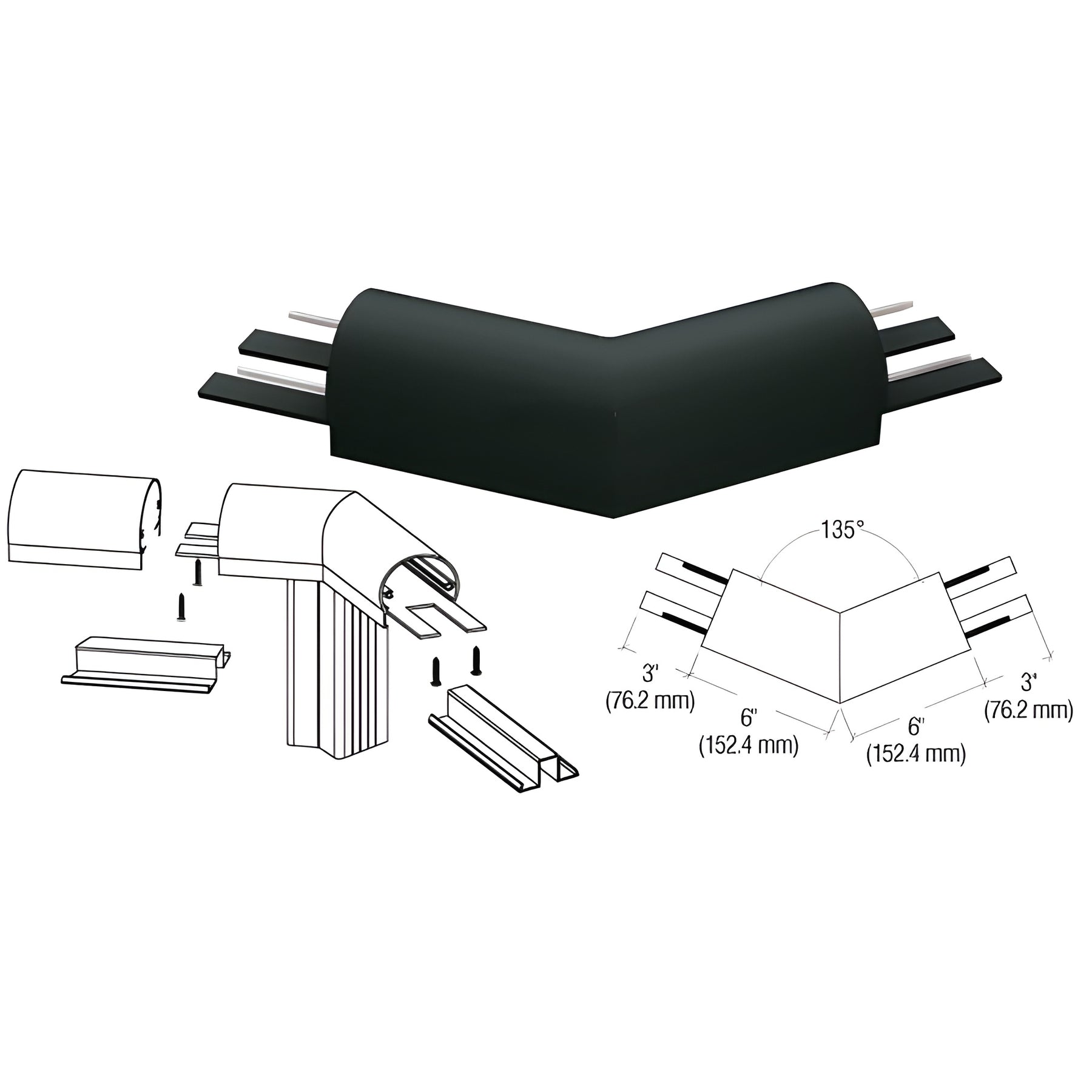 CRL Matte Black 300 Series Top Cap 135º Corner