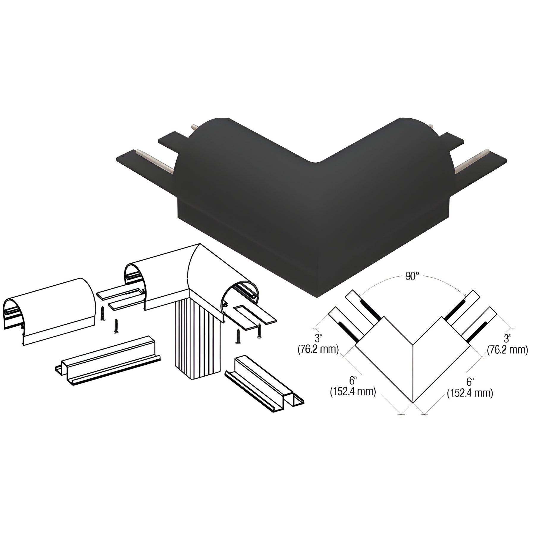 CRL Matte Black 300 Series Top Cap 90º Corner