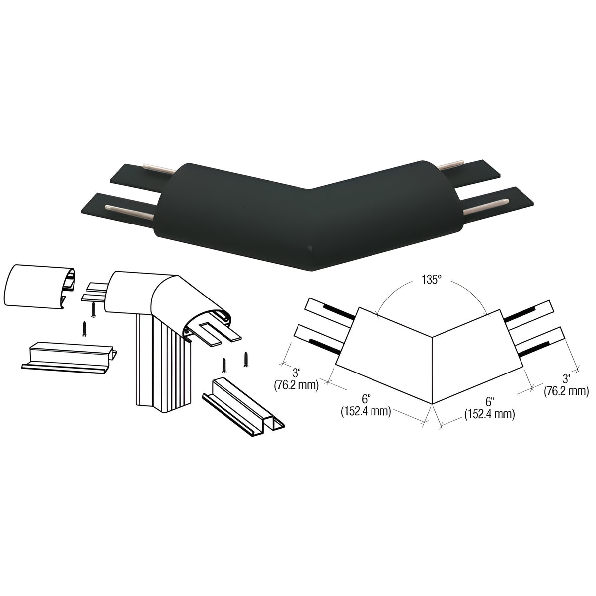 CRL Matte Black 350X Series Top Cap 135º Corner
