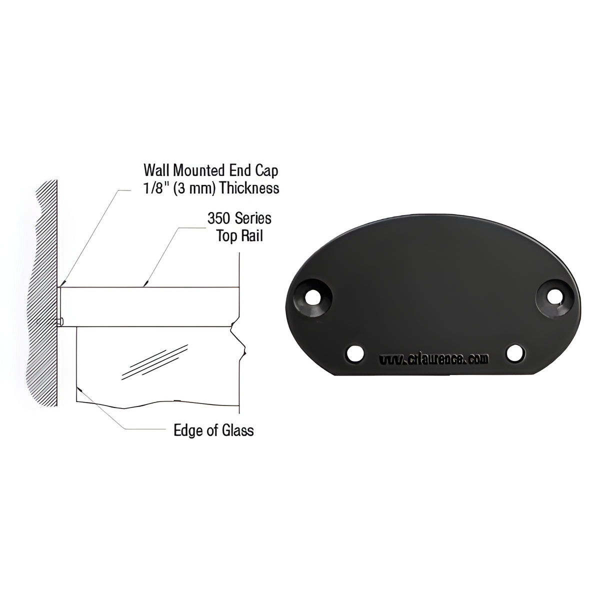CRL Matte Black 350X Series Wall Mount End Cap