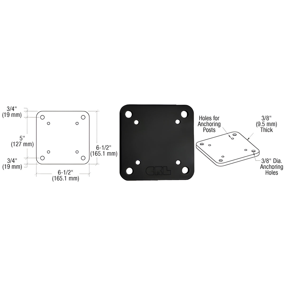 CRL Matte Black 6-1/2" x 6-1/2" Square Base Plate