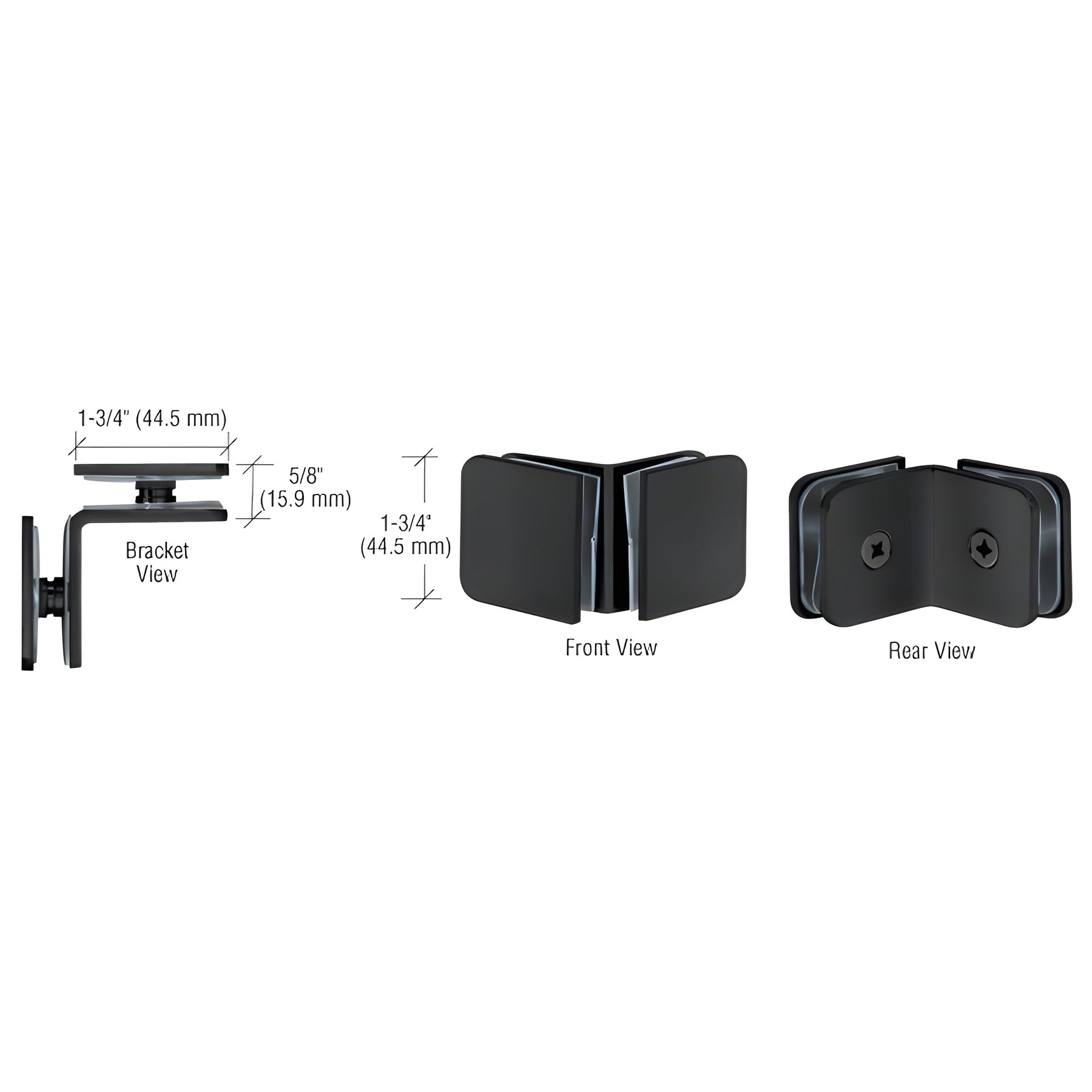 CRL Matte Black 90 Degree Traditional Style Glass-to-Glass Clamp