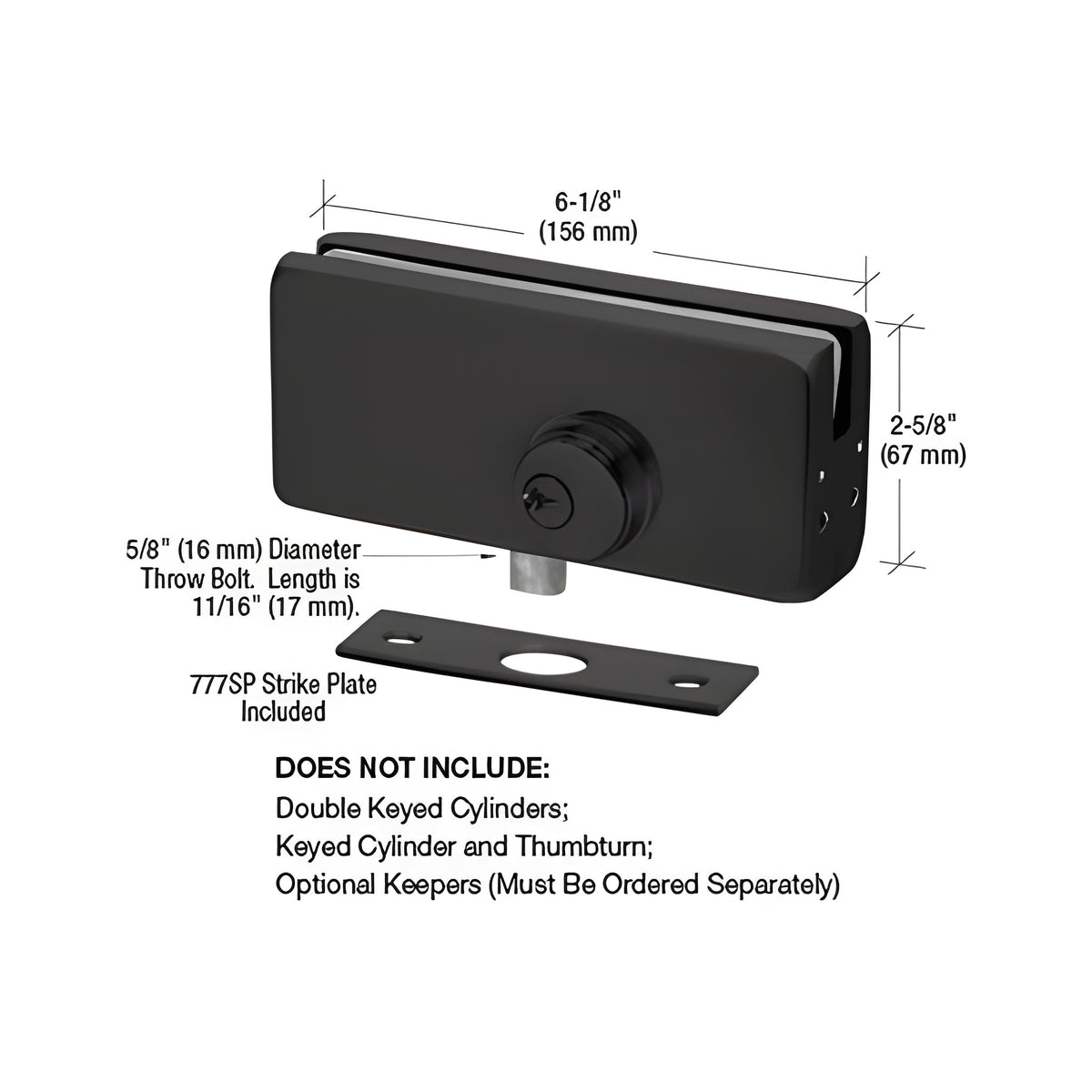CRL Matte Black AMR215 Series Patch Lock