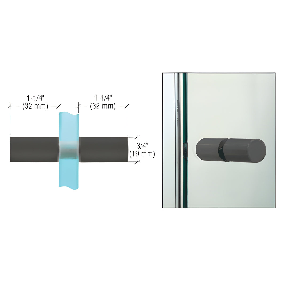 CRL Matte Black Cylinder Style Back-to-Back Shower Door Knobs