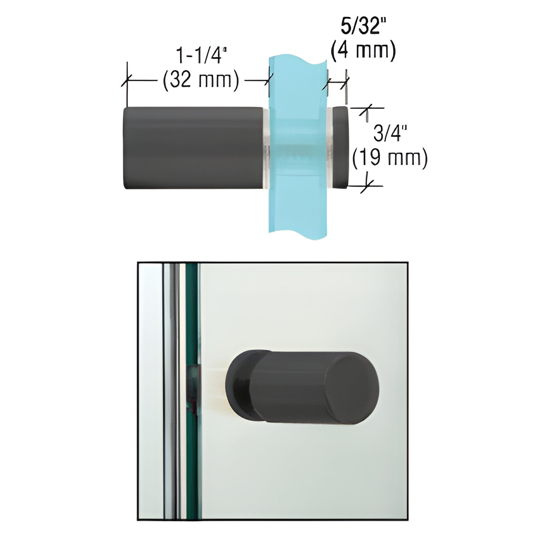 CRL Matte Black Cylinder Style Single-Sided Shower Door Knob