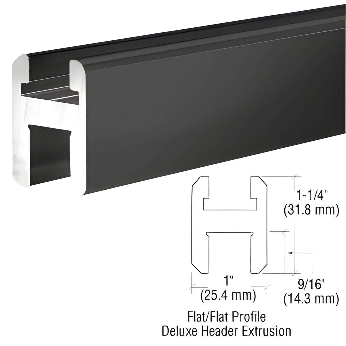 CRL Matte Black Flat/Flat Profile Deluxe Shower Door Header Kit - 95"