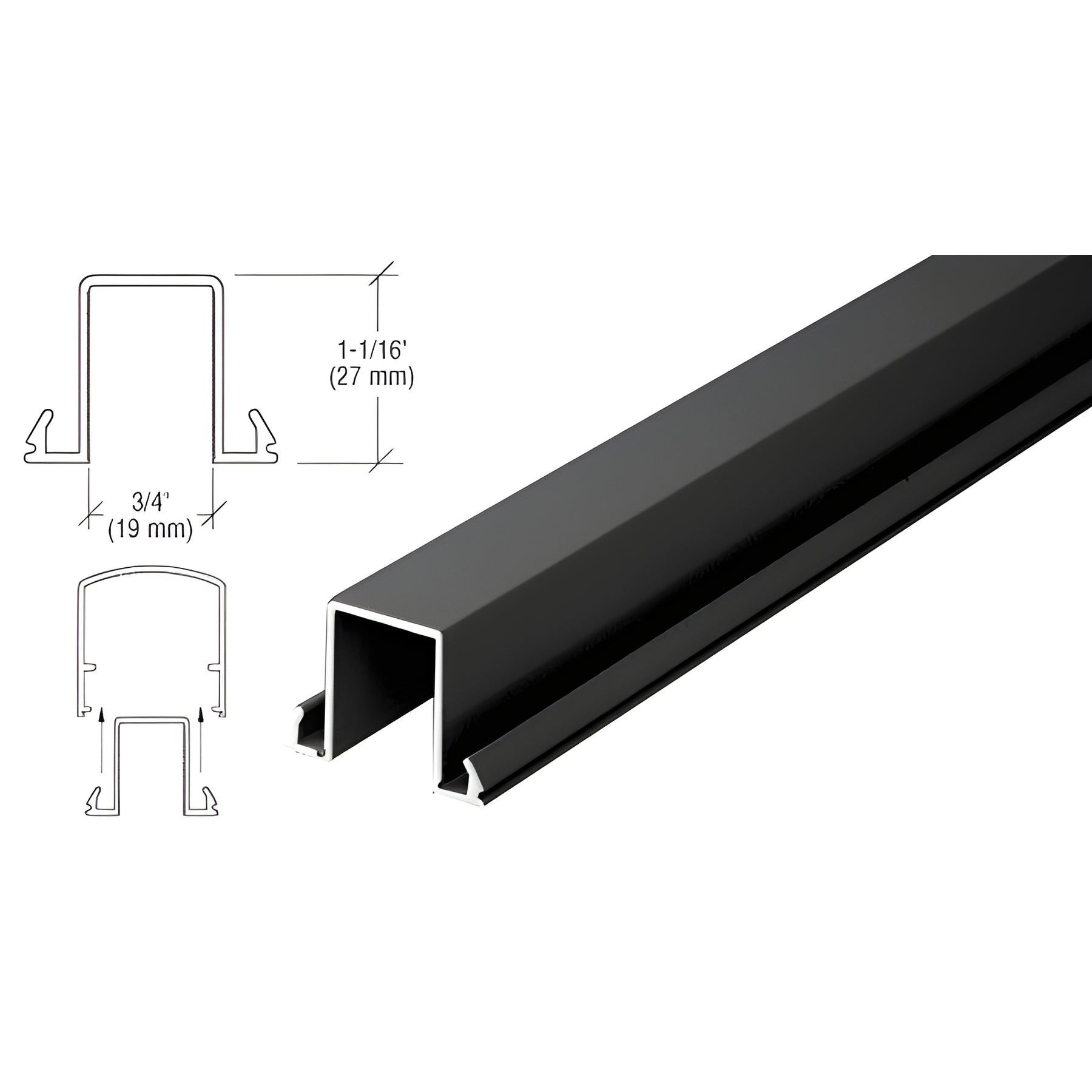 CRL Matte Black Horizontal Snap-In Infill for Glass 241" Long
