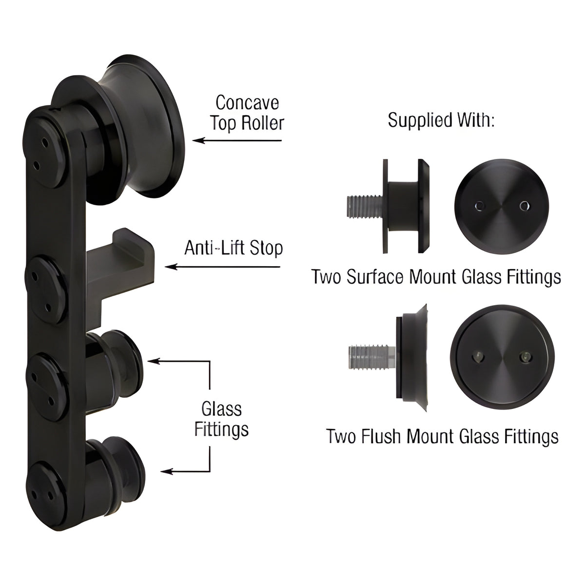 CRL Matte Black Laguna Anti-Lift Top Roller