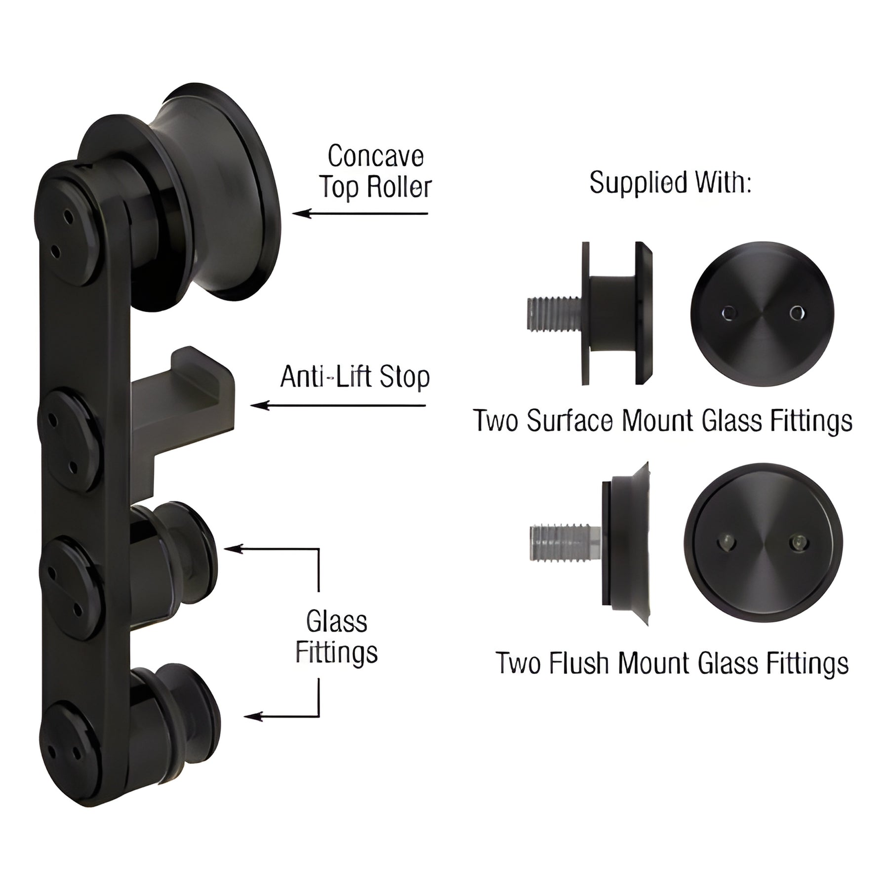 CRL Matte Black Laguna Anti-Lift Top Roller